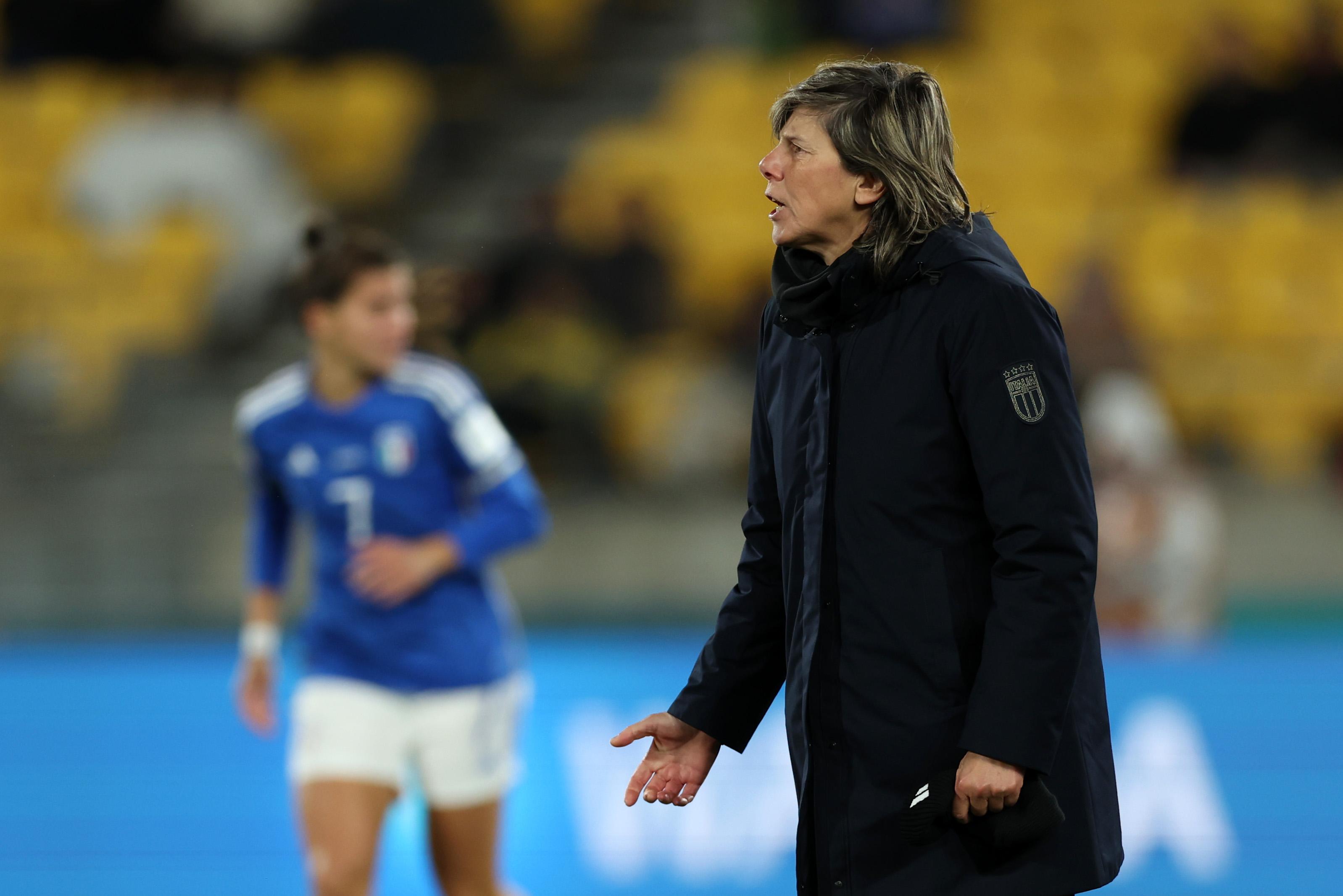 WELLINGTON, NEW ZEALAND - AUGUST 02: Milena Bertolini, Head Coach of Italy looks on during the FIFA Women's World Cup Australia & New Zealand 2023 Group G match between South Africa and Italy at Wellington Regional Stadium on August 02, 2023 in Wellington, New Zealand. (Photo by Katelyn Mulcahy - FIFA/FIFA via Getty Images)