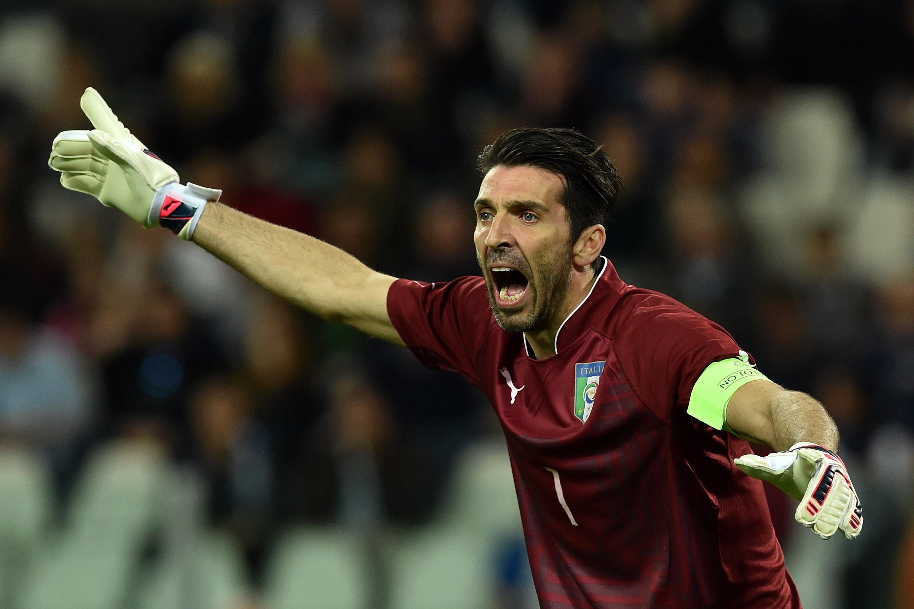 TURIN, ITALY - MARCH 31: Gianluigi Buffon of Italy reacts during the international friendly match between Italy and England on March 31, 2015 in Turin, Italy. (Photo by Valerio Pennicino/Getty Images)