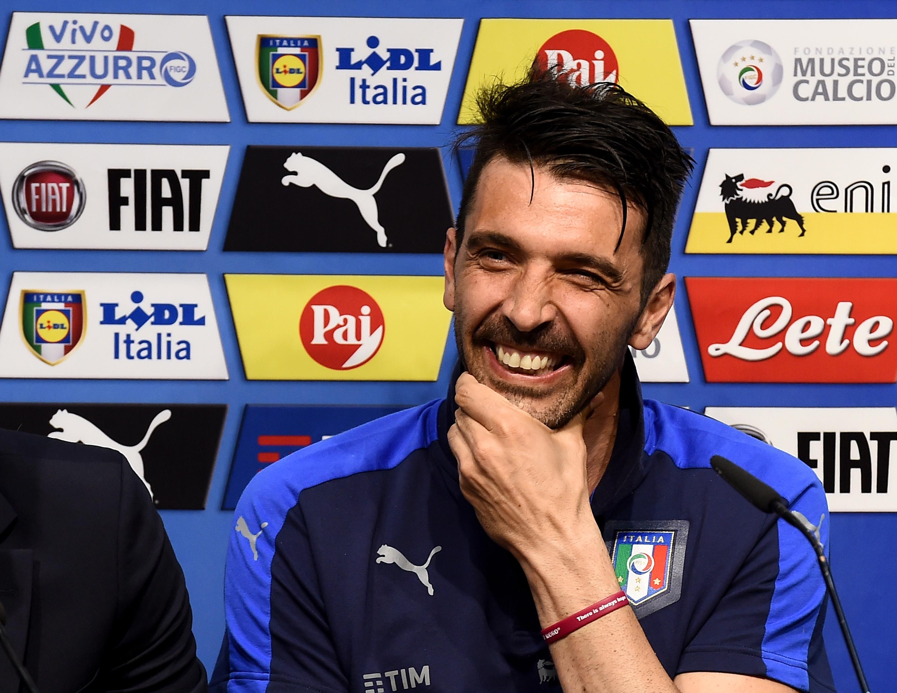 MALTA, MALTA - MAY 28: Gianluigi Buffon of Italy smiles during a press conference at Ta Qali Stadium on May 28, 2016 in Malta, Malta. (Photo by Claudio Villa/Getty Images)