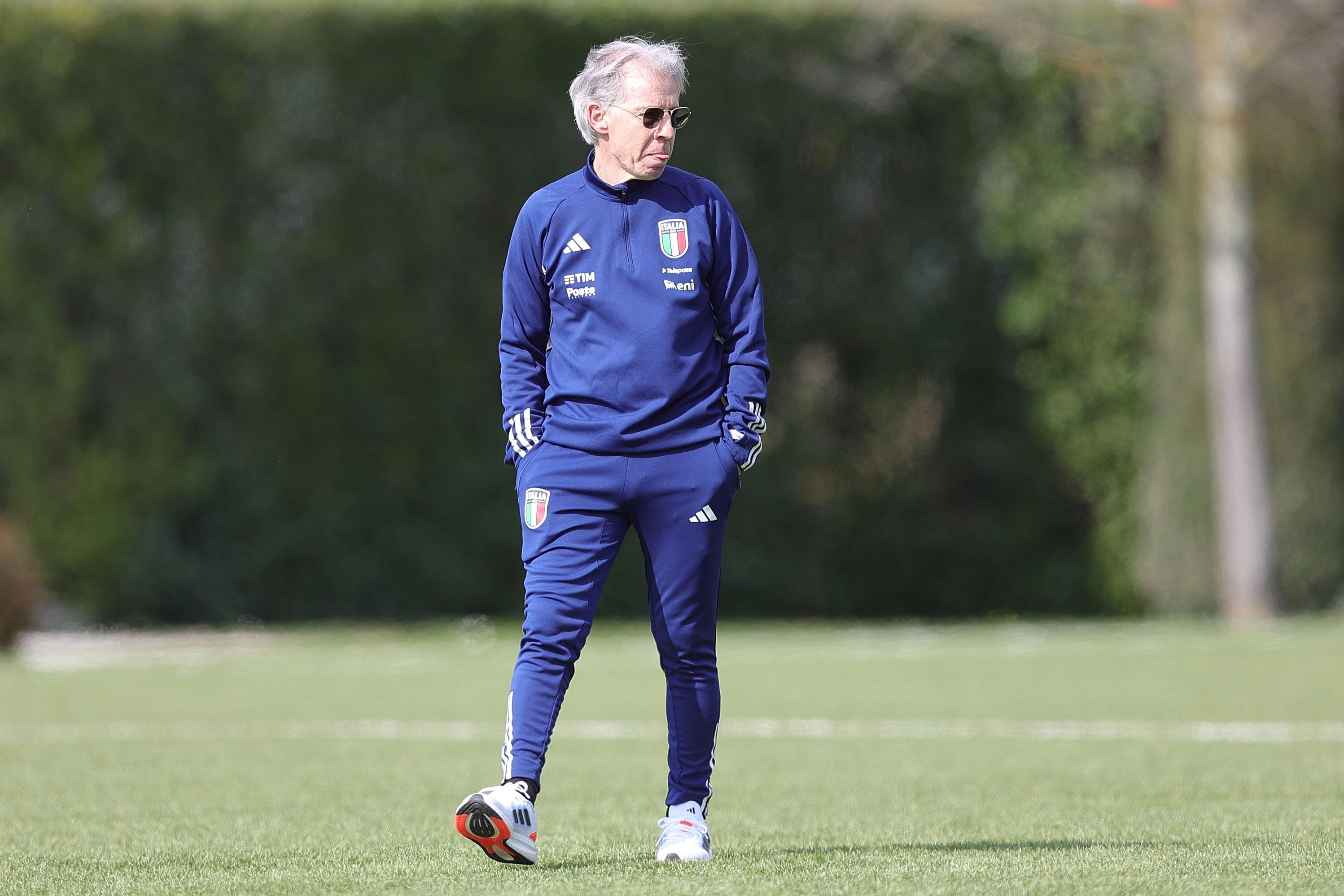 FLORENCE, ITALY - MARCH 24: Head coach of Italy U16 Daniele Zoratto looks on during the U16 international friendly match between Italy and Germany at Tecnical Centre of Coverciano on March 24, 2023 in Florence, Italy.  (Photo by Gabriele Maltinti/Getty Images) *** Local Caption *** Daniele Zoratto