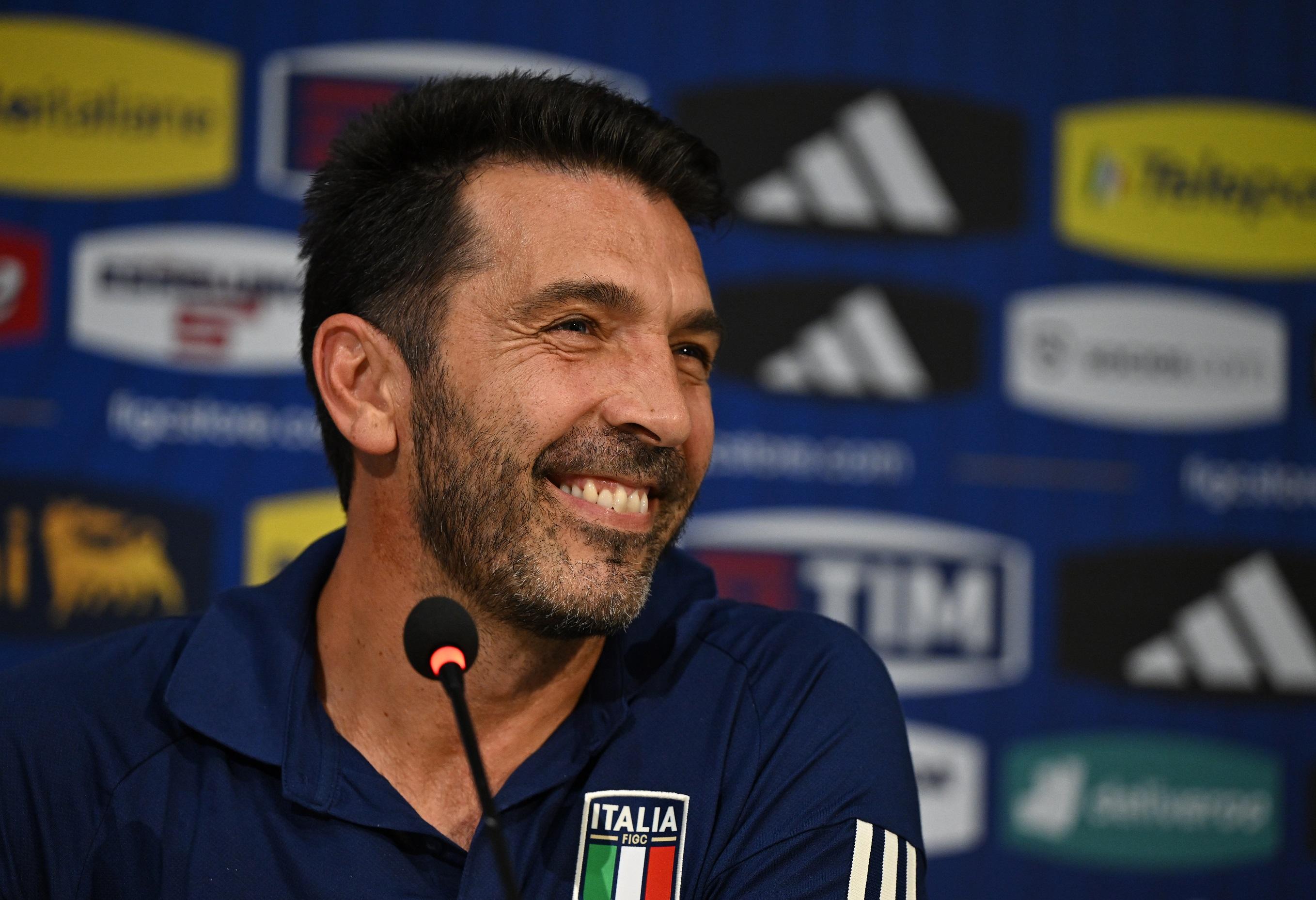 FLORENCE, ITALY - SEPTEMBER 04: Head of Italy Delegation Gianluigi Buffon speaks with a media during a press conference at Centro Tecnico Federale di Coverciano on September 04, 2023 in Florence, Italy. (Photo by Claudio Villa/Getty Images)