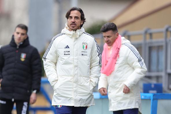 FLORENCE, ITALY - JANUARY 18: Head coach of Italy U18 Daniele Franceschini looks on during the international friendly match between Italy U18 and Spain U18 at Centro Tecnico Federale di Coverciano on January 18, 2023 in Florence, Italy.  (Photo by Gabriele Maltinti/Getty Images)