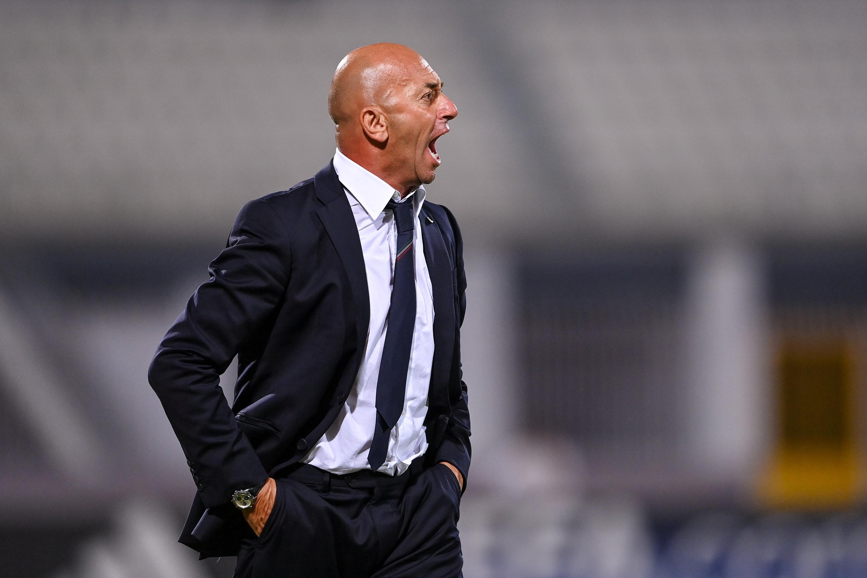 TA\\' QALI, MALTA - JULY 13: Italy head coach Alberto Bollini during the UEFA European Under-19 Championship 2022/23 semi-final match between Spain and Italy at the National Stadium on July 13, 2023 in Ta\\' Qali, Malta. (Photo by Seb Daly - Sportsfile/UEFA via Getty Images)