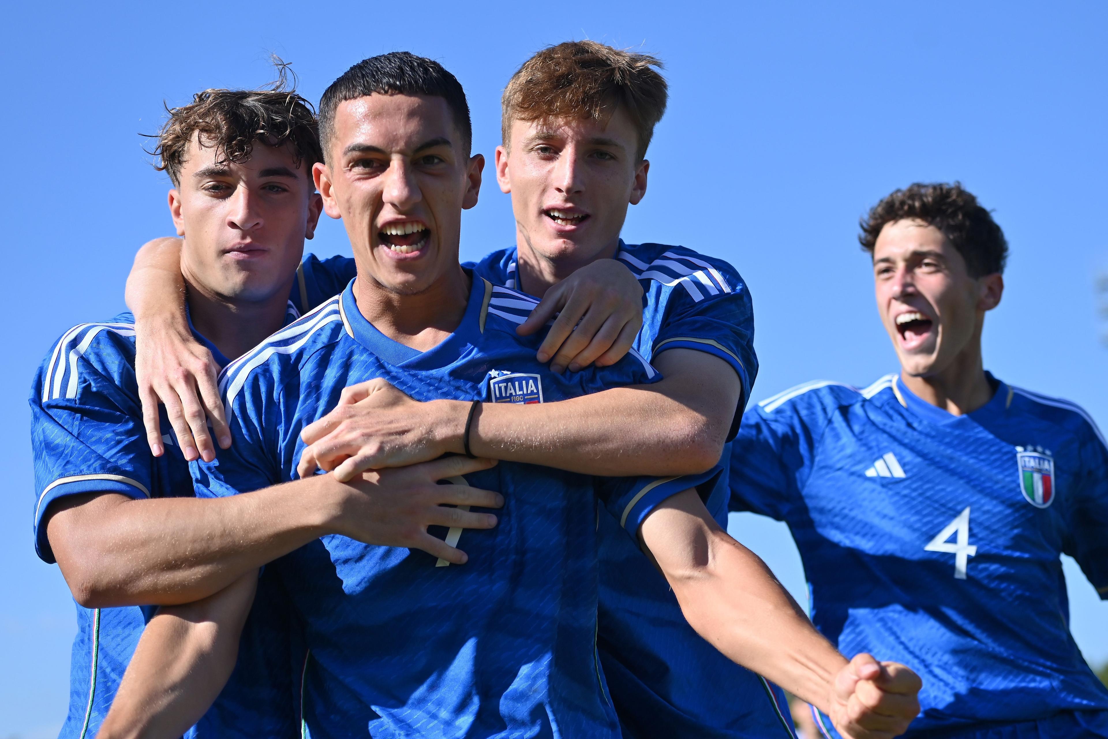 PRATO, ITALY - SEPTEMBER 07:  Alessandro Bolzan of Italy U1  of Italy U19  celebrates after scoring the opening goal during International Friendly match between Italy U19 and Northenr Ireland U19 the on September 07, 2023 in Prato, Italy. (Photo by Alessandro Sabattini/Getty Images)