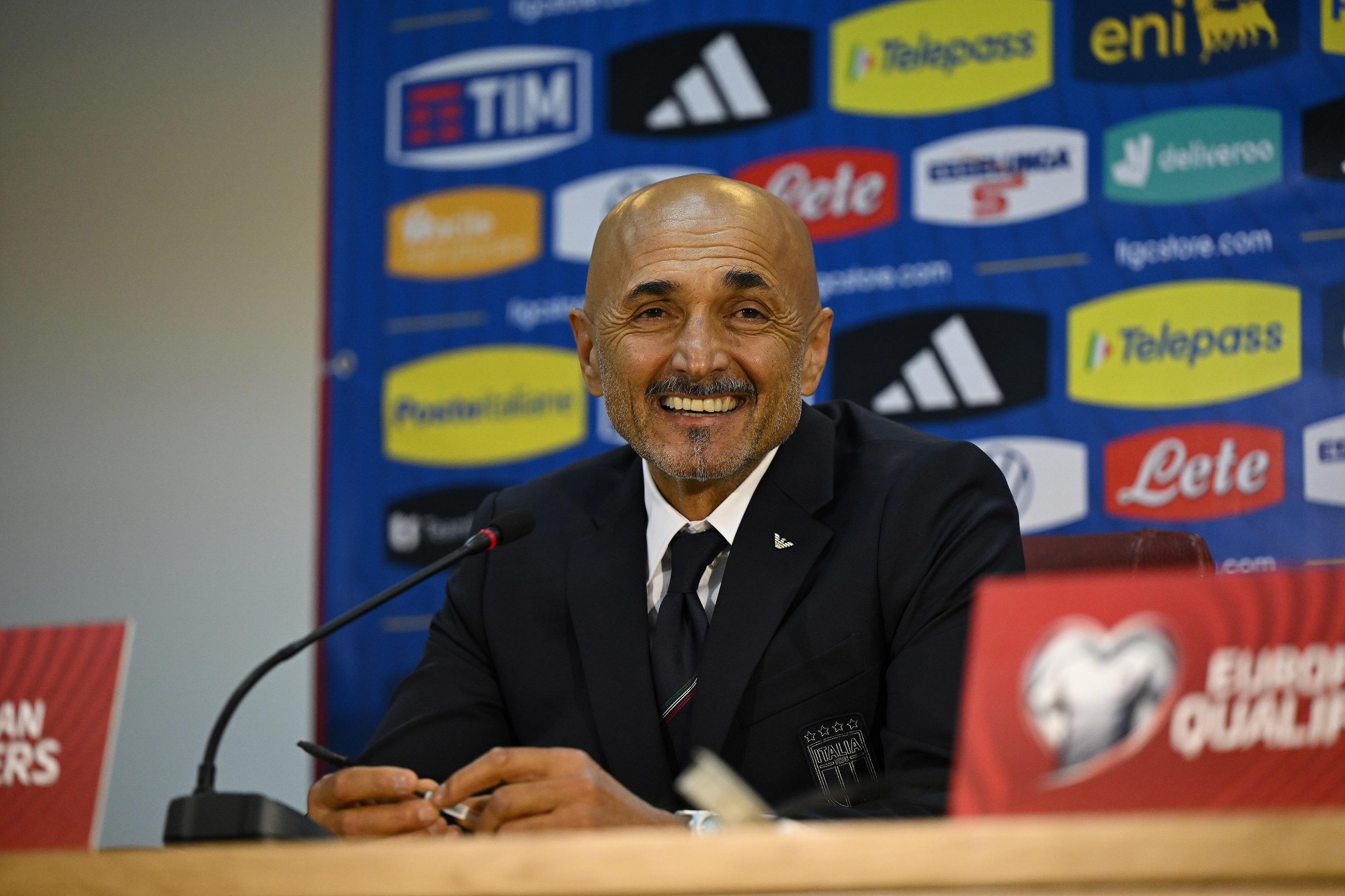 SKOPJE, MACEDONIA - SEPTEMBER 08:  Head coach of Italy Luciano Spalletti  speaks with the media before the Group C - UEFA EURO 2024 European Qualifiers between North Macedonia v Italy on September 08, 2023 in Skopje, Macedonia. (Photo by Claudio Villa/Getty Images)
