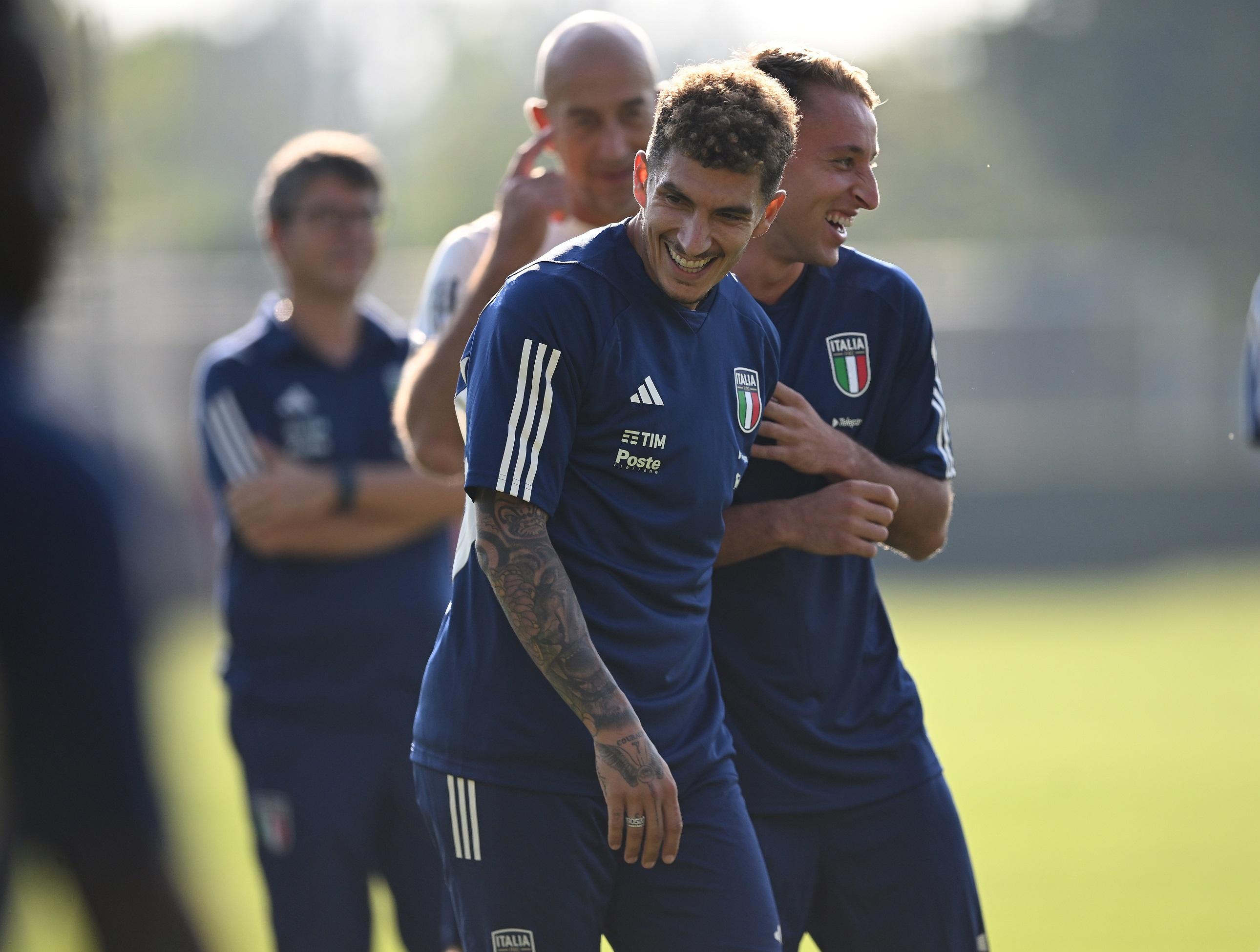 CAIRATE, ITALY - SEPTEMBER 11: Giovanni Di Lorenzo of Italy in action during a Italy training session at Milanello on September 11, 2023 in Cairate, Italy. (Photo by Claudio Villa/Getty Images)