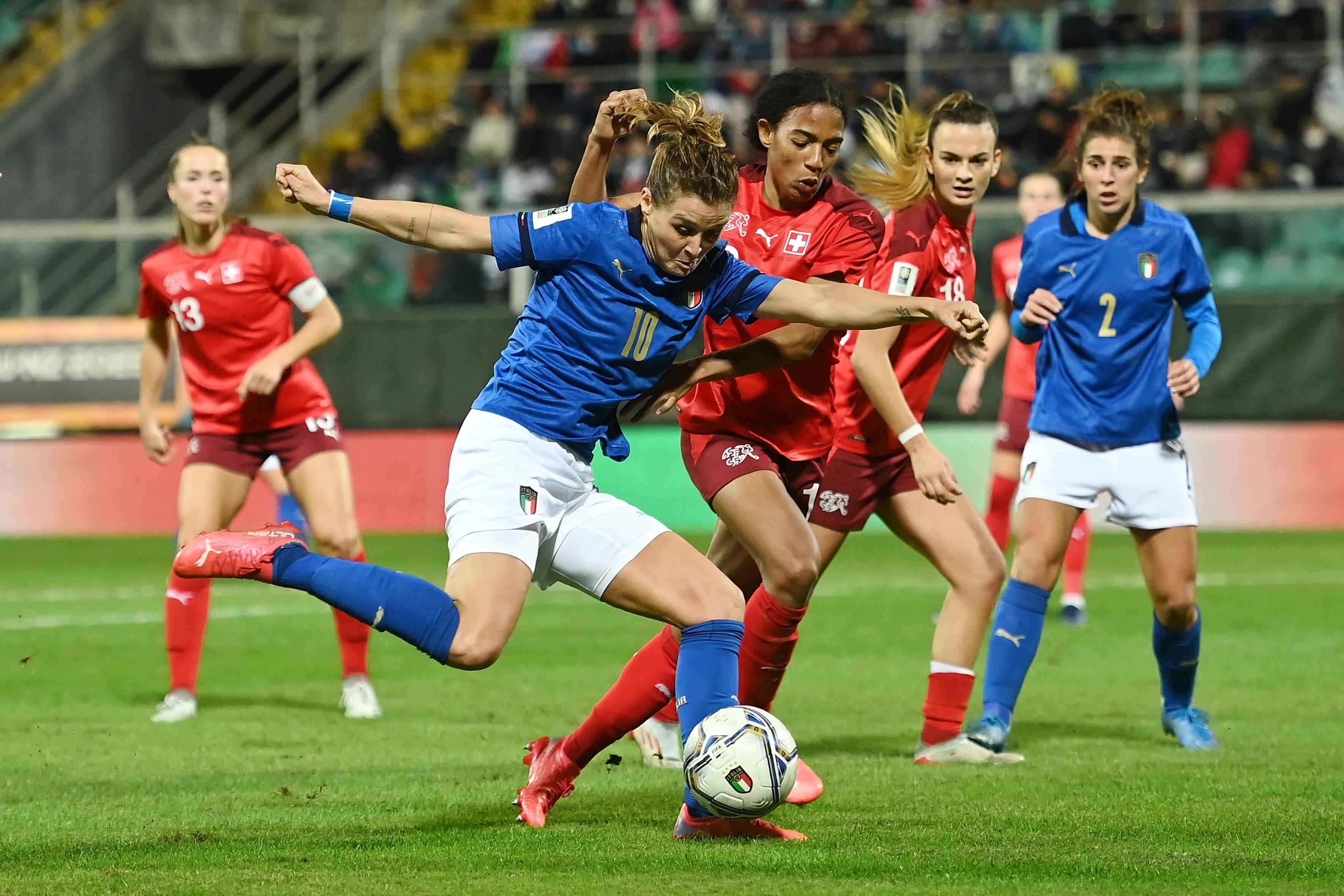 PALERMO, ITALY - NOVEMBER 26: Cristiana Girelli of Italy in action during the FIFA Women's World Cup 2023 Qualifier group G match between Italy and Switzerland at Renzo Barbera Stadium on November 26, 2021 in Palermo , Italy. (Photo by Tullio M. Puglia/Getty Images)
