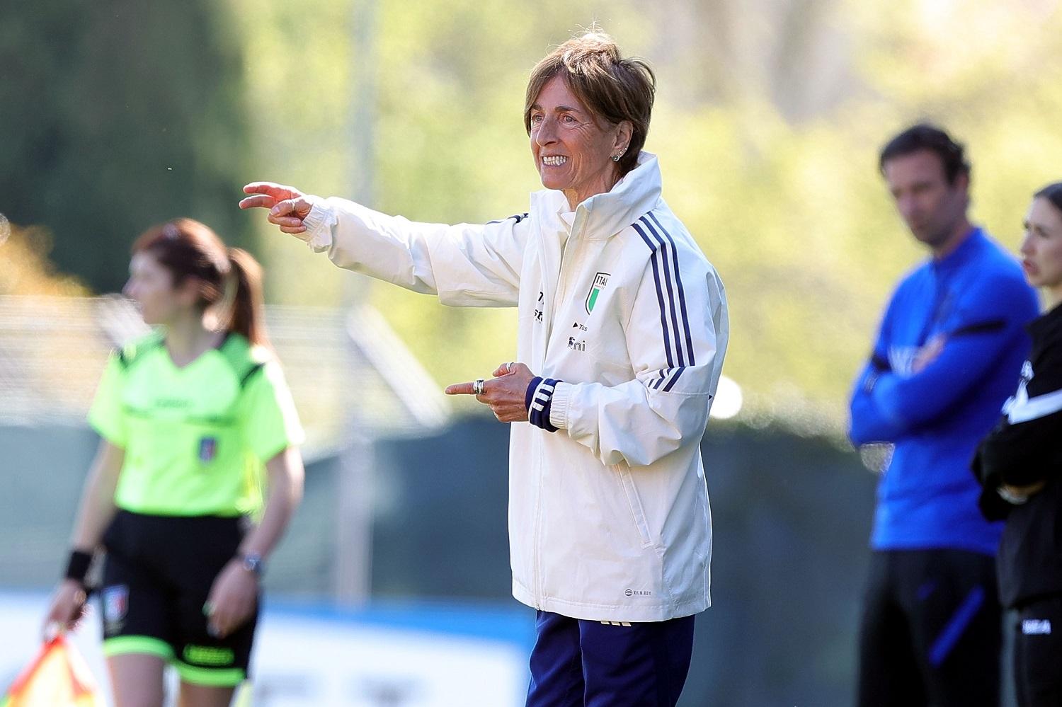 FLORENCE, ITALY - APRIL 06: Head coach of Italy Women U23 Nazzarena Grilli gestures during the International Frinedly match between Italy U23 and Netherlands U23 on April 6, 2023 in Florence, Italy. (Photo by Gabriele Maltinti/Getty Images) *** Local Caption *** Nazzarena Grilli