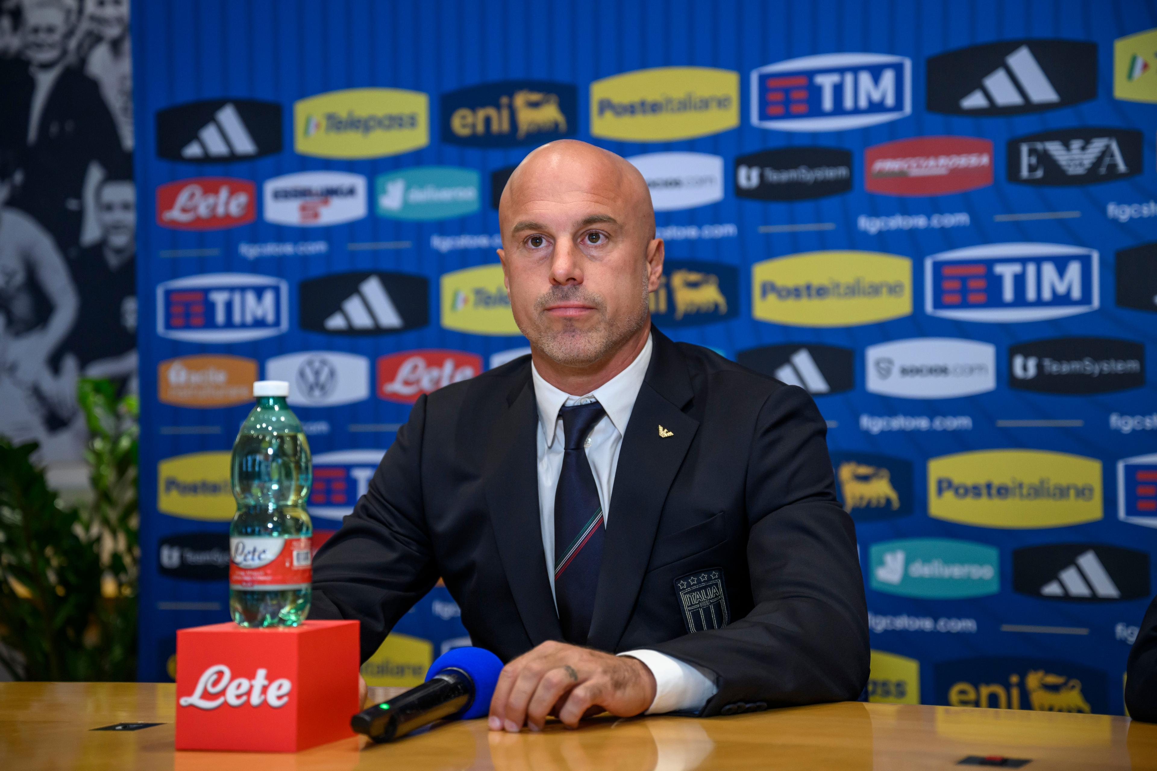 ROME, ITALY - SEPTEMBER 14: Italian women's national team head coach Andrea Soncin attends a press conference at FIGC headquarters, on September 14, 2023 in Rome, Italy. (Photo by Antonio Masiello/Getty Images)
