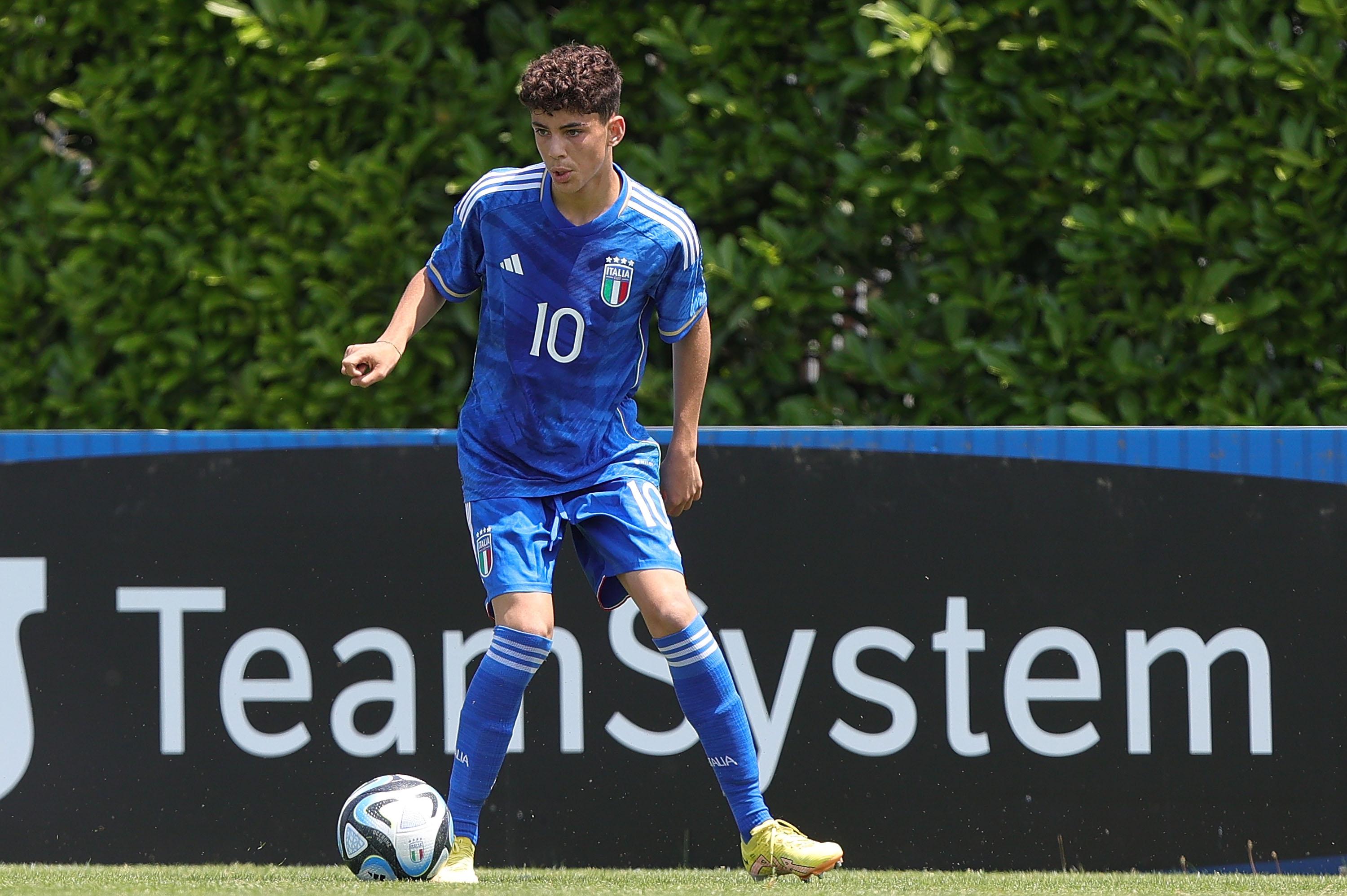 FLORENCE, ITALY - MAY 30: Samuele Inacio of Italy U15 in action during the international friendly match between Italy U15 and Poland U15 at Centro Tecnico Federale di Coverciano on May 30, 2023 in Florence, Italy. (Photo by Gabriele Maltinti/Getty Images) *** Local Caption *** Samuele Inacio