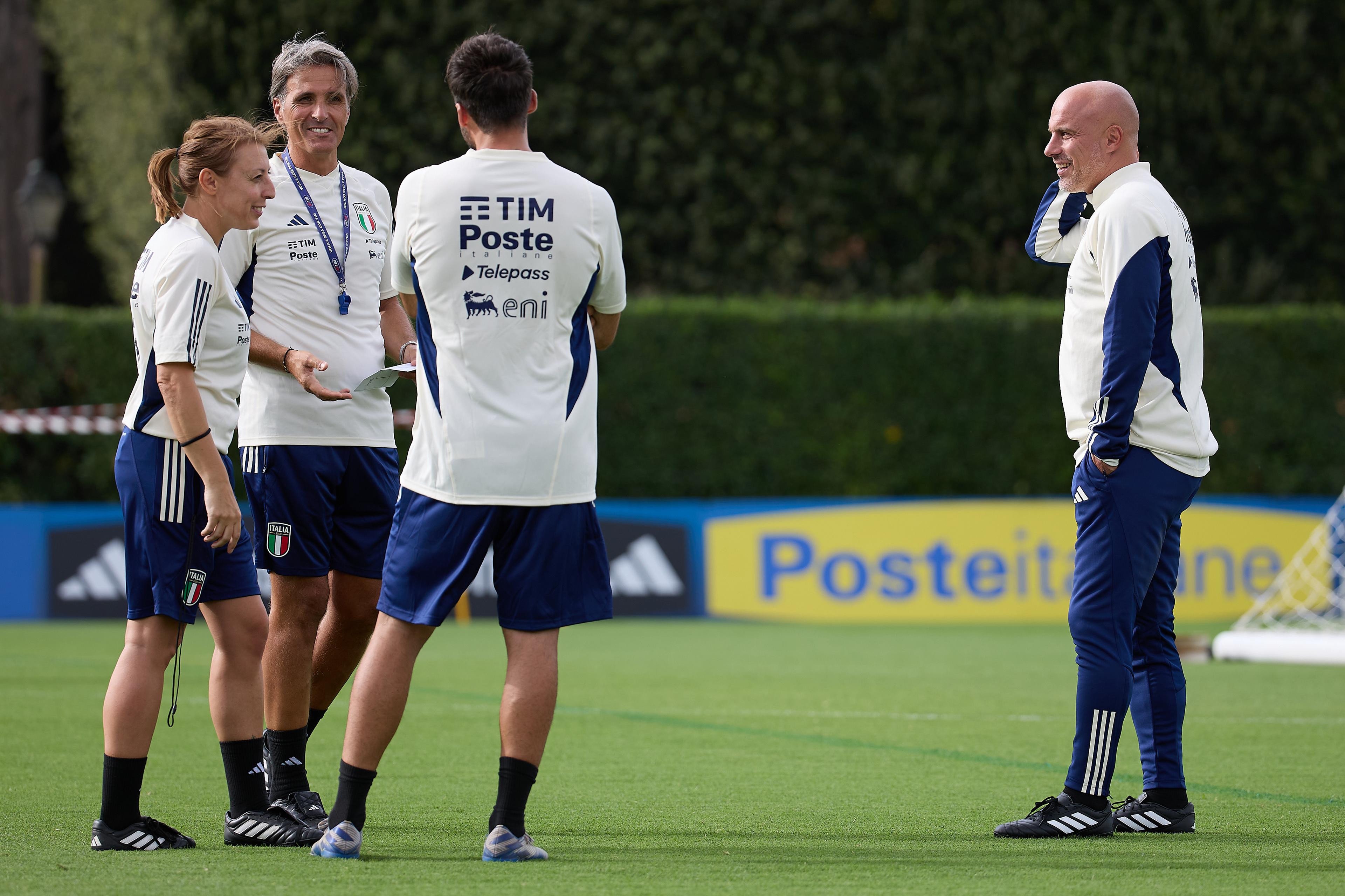 FLORENCE, ITALY - SEPTEMBER 18: Alessandro Turone, Andrea Soncin and Viviana Schiavi of Italy during Italy Training Session at Centro Tecnico Federale di Coverciano on September 18, 2023 in Florence, Italy. (Photo by Emmanuele Ciancaglini/Getty Images)