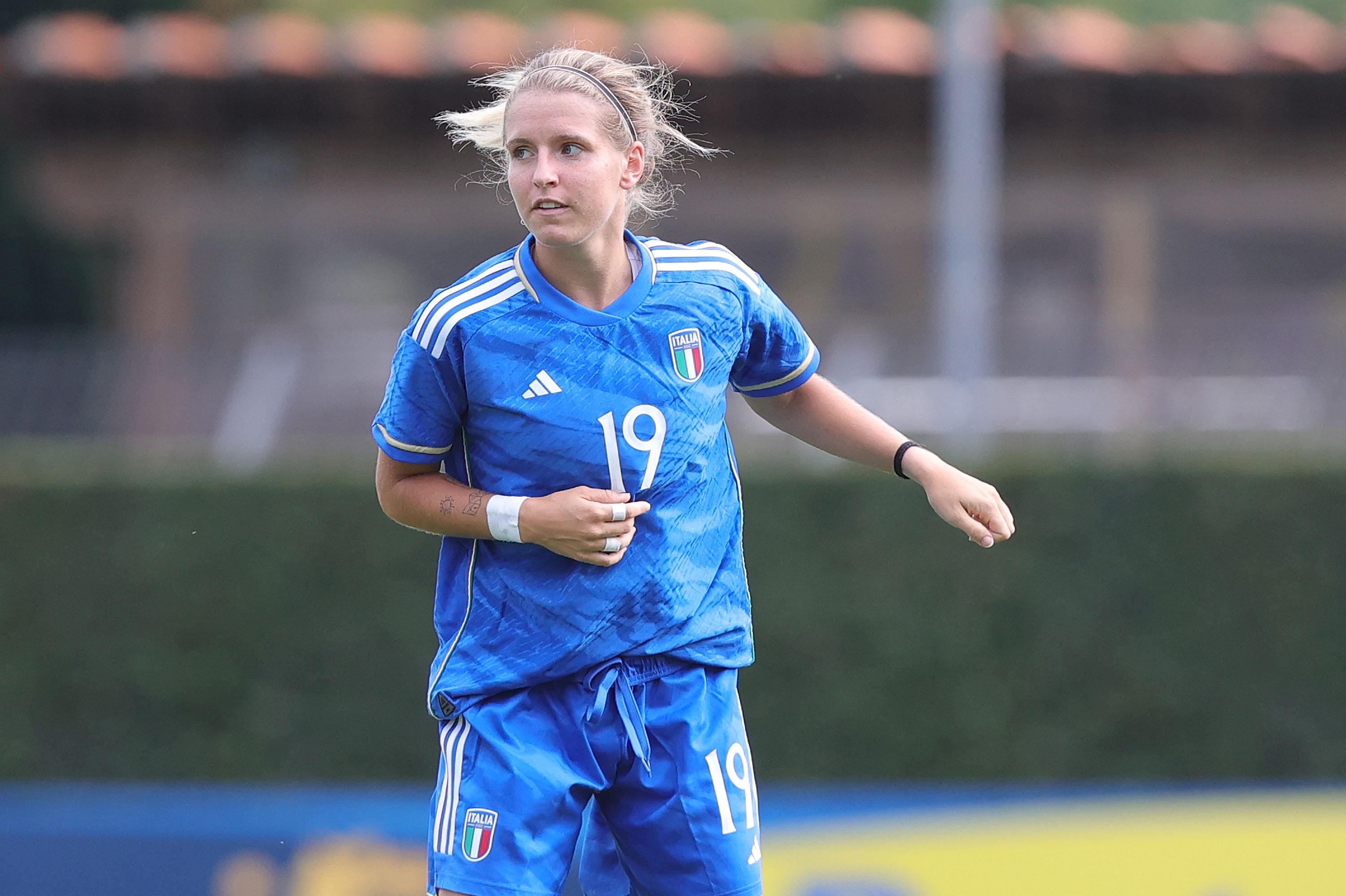 FLORENCE, ITALY - SEPTEMBER 21: Elisa Pfattner of Italy Women U23 in action during the international friendly match between Italy U23 Women and Netherlands U23 Women at Centro Tecnico Federale di Coverciano on September 21, 2023 in Florence, Italy. (Photo by Gabriele Maltinti/Getty Images) *** Local Caption *** Elisa Pfattner