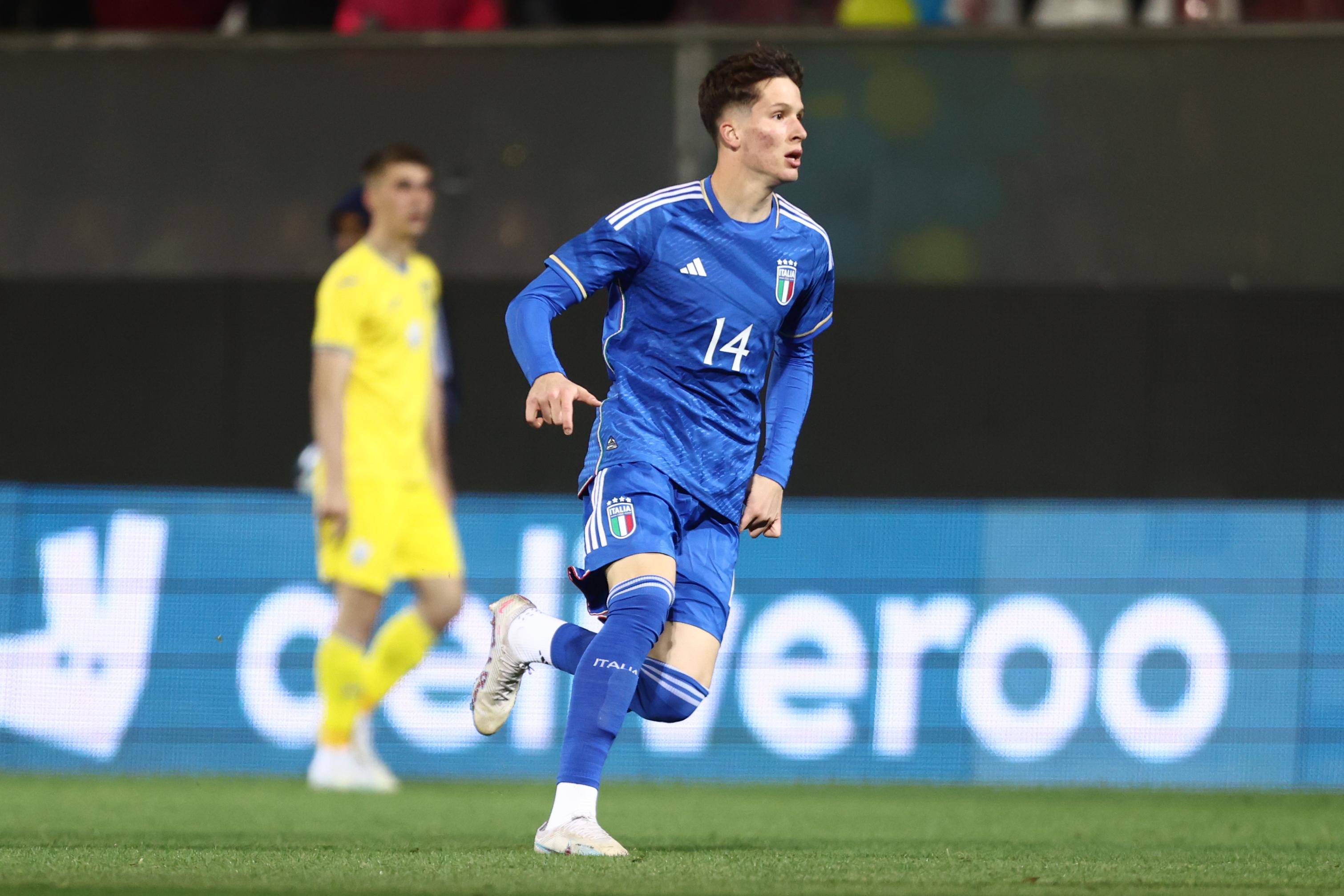REGGIO CALABRIA, ITALY - MARCH 27: Giovanni Fabbian of Italy during the International Friendly match between Italy U21 and Ukraine U21 at Stadio Oreste Granillo on March 27, 2023 in Reggio Calabria, Italy. (Photo by Maurizio Lagana/Getty Images)