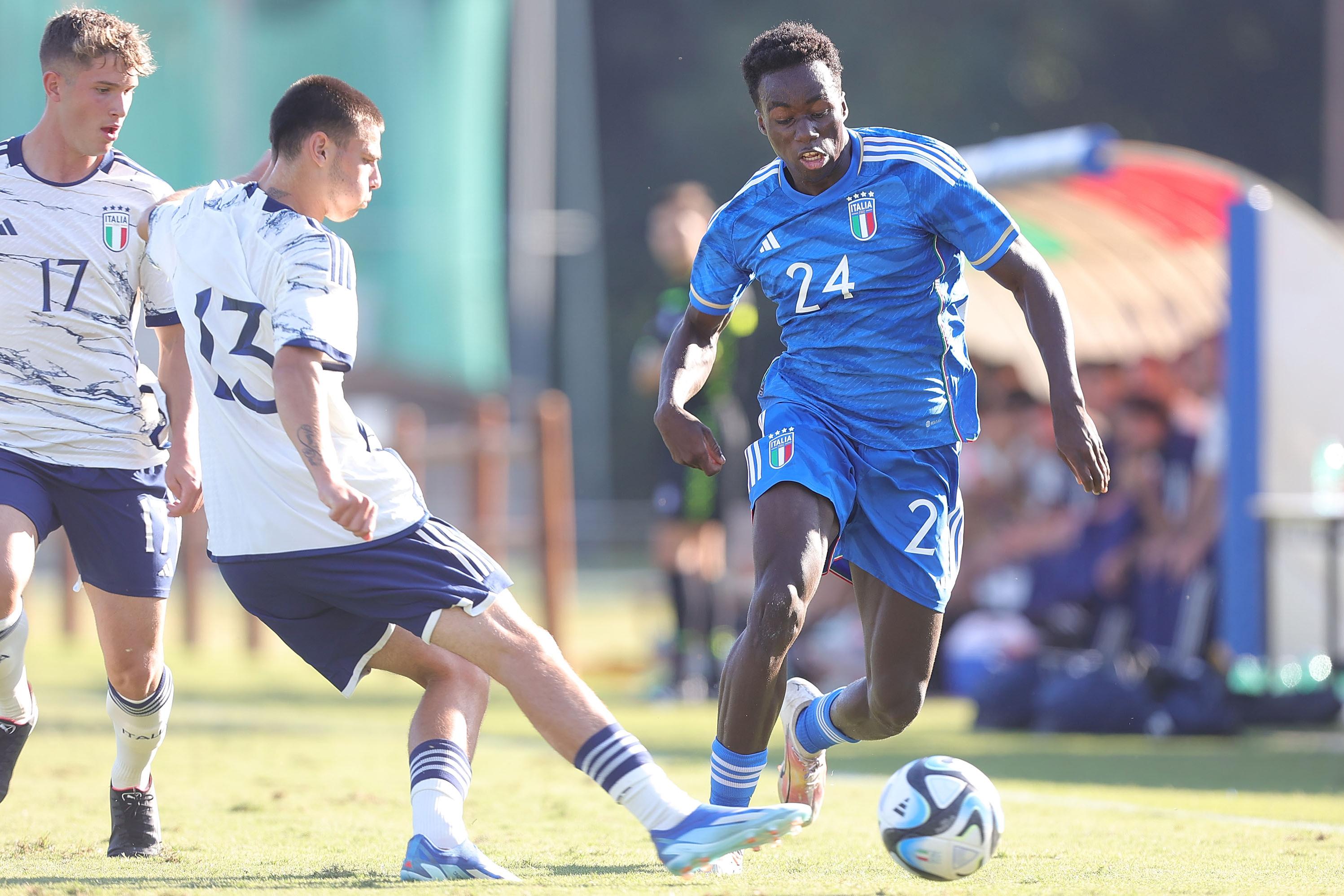 TIRRENIA, ITALY - OCTOBER 12: Michael Olabode Kayode of Italy U21 in action during the Friendly Match between Italy U21 and Italy U18 on October 12, 2023 in Tirrenia, Italy. (Photo by Gabriele Maltinti/Getty Images) *** Local Caption *** Michael Olabode Kayode