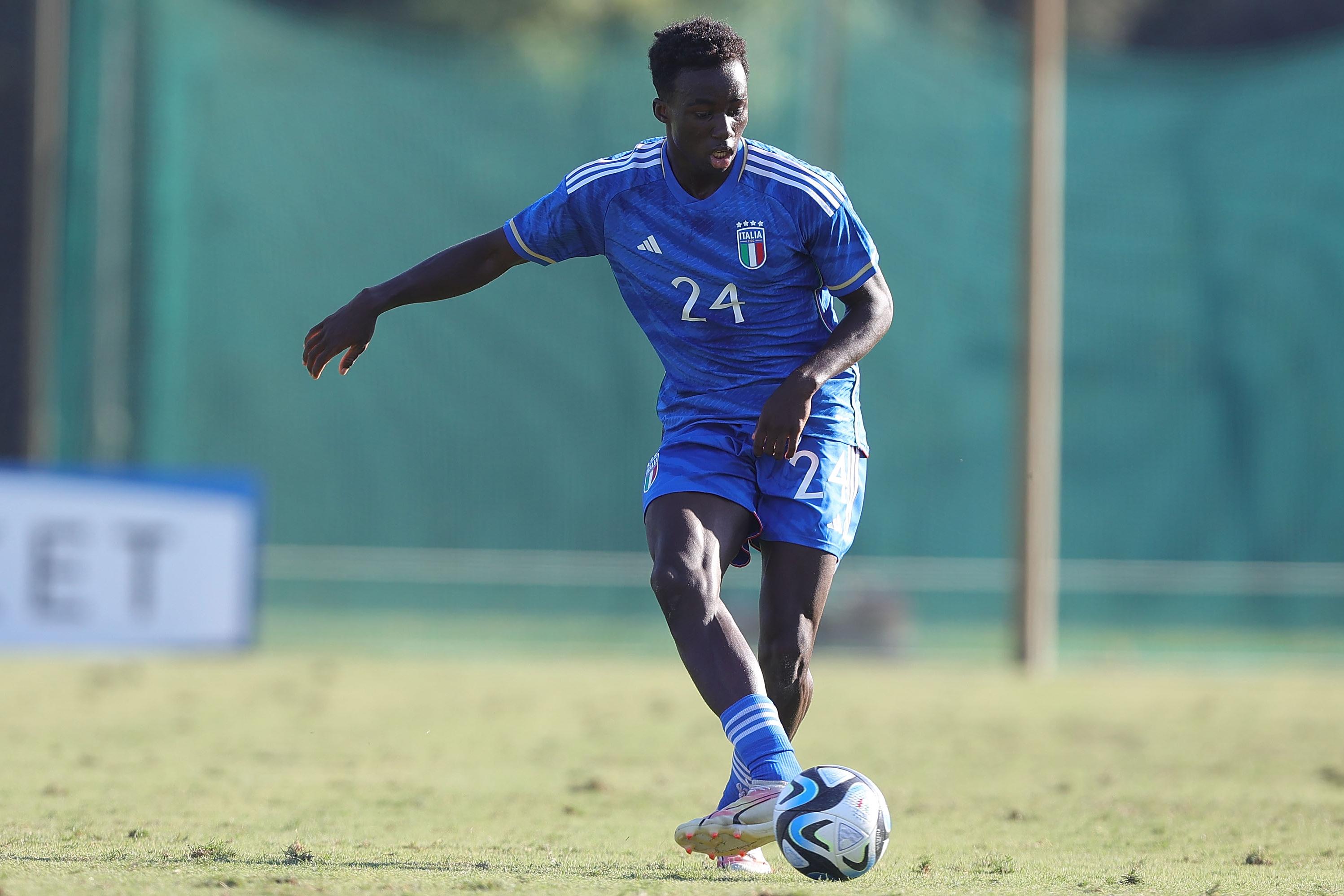 TIRRENIA, ITALY - OCTOBER 12: Michael Olabode Kayode of Italy U21 in action during the Friendly Match between Italy U21 and Italy U18 on October 12, 2023 in Tirrenia, Italy. (Photo by Gabriele Maltinti/Getty Images) *** Local Caption *** Michael Olabode Kayode