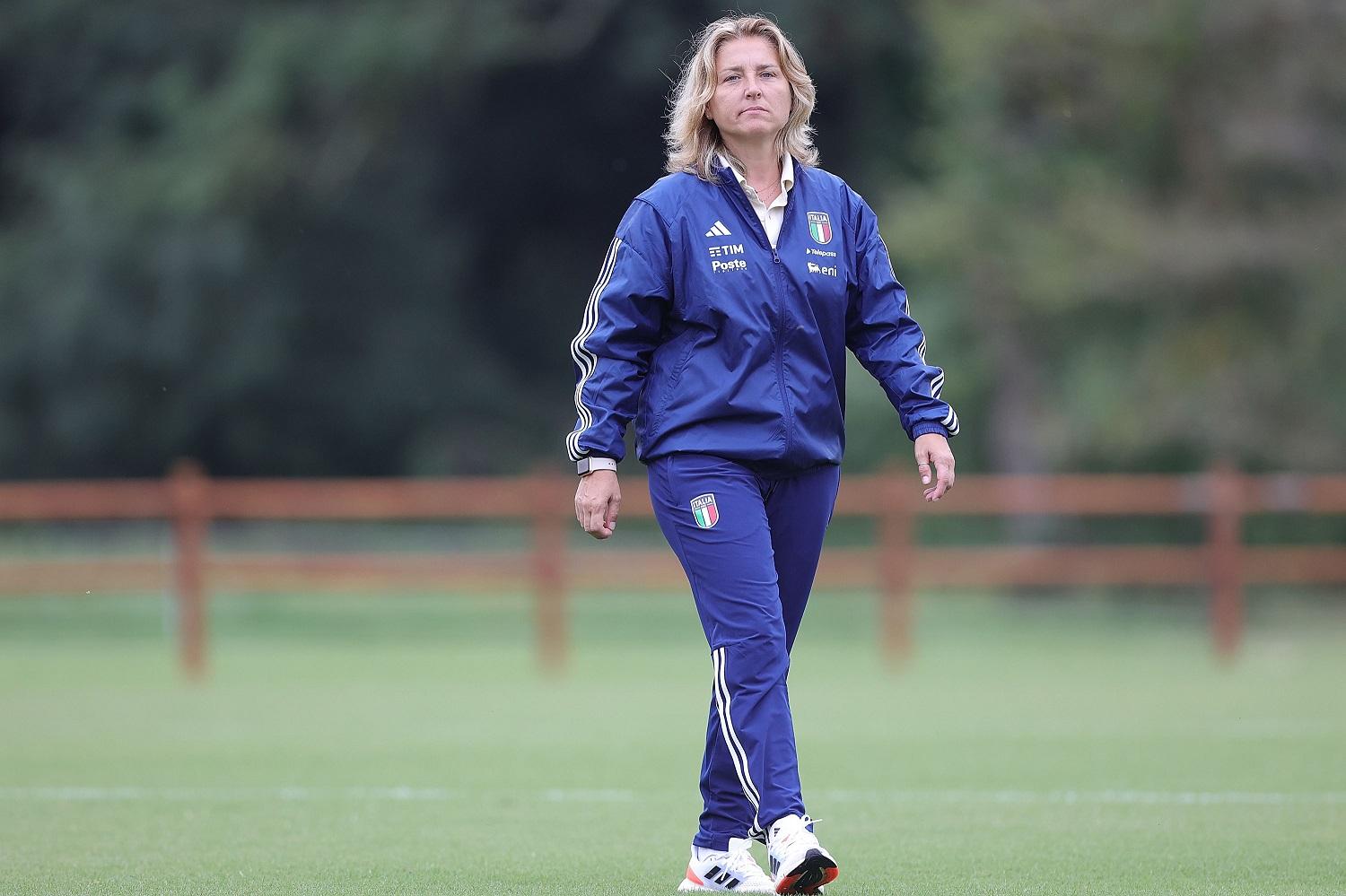 TIRRENIA, ITALY - SEPTEMBER 22: Head coach of Italy Women U19 Selena Mazzantini looks on during the international friendly match between Italy U19 Women and Belgio U19 Women on September 22, 2023 in Tirrenia, Italy. (Photo by Gabriele Maltinti/Getty Images) *** Local Caption *** Selena Mazzantini