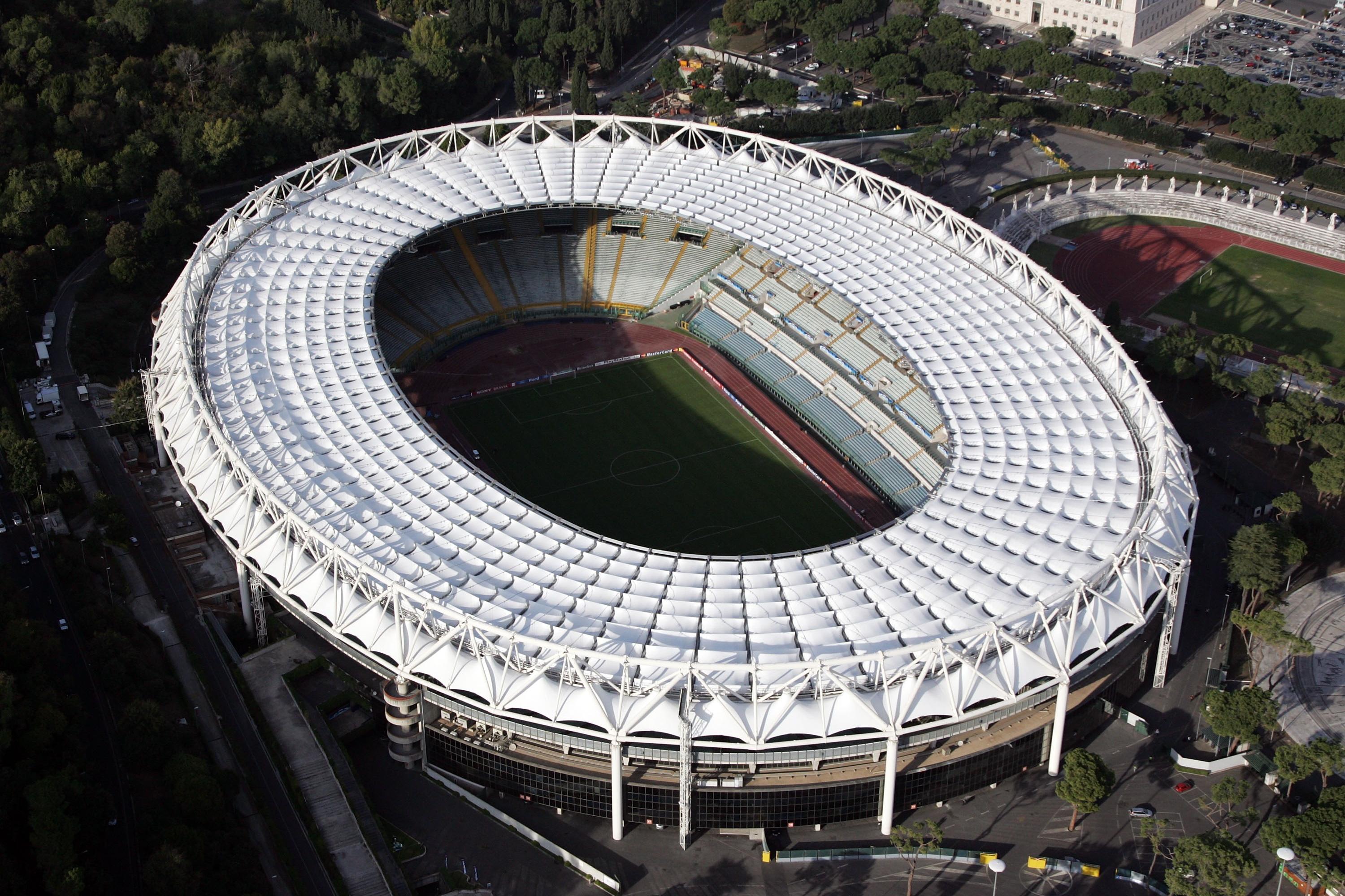 ROME - OCTOBER 23: The picture shows an aerial view of the Olympic Stadium on October 23, 2007 in Rome, Italy. (Photo by Gareth Cattermole/Getty Images)