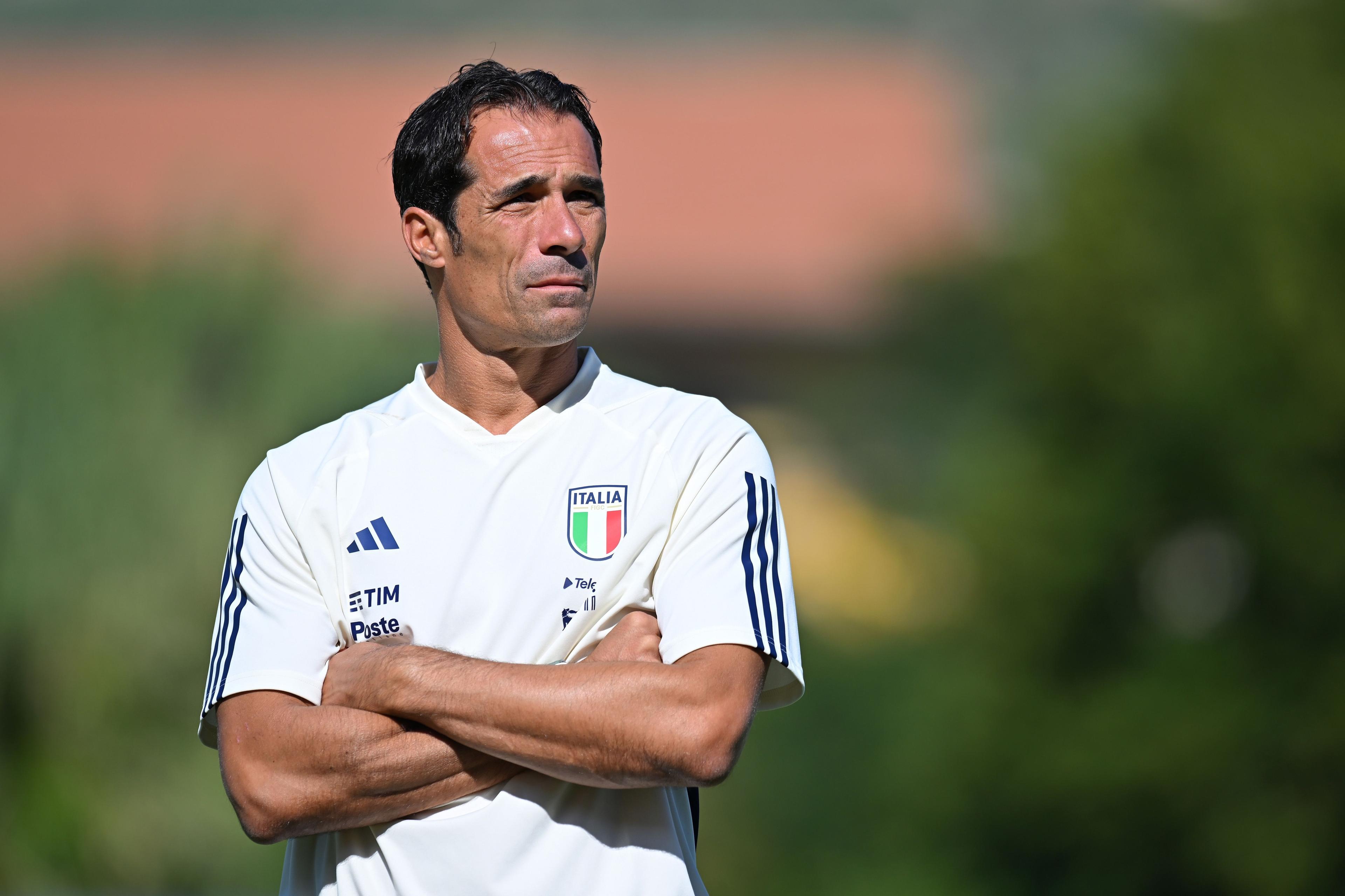 PRATO, ITALY - SEPTEMBER 07: Bernardo Corradi head coach of Italy U19 during International Friendly match between Italy U19 and Northenr Ireland U19 the on September 07, 2023 in Prato, Italy. (Photo by Alessandro Sabattini/Getty Images)