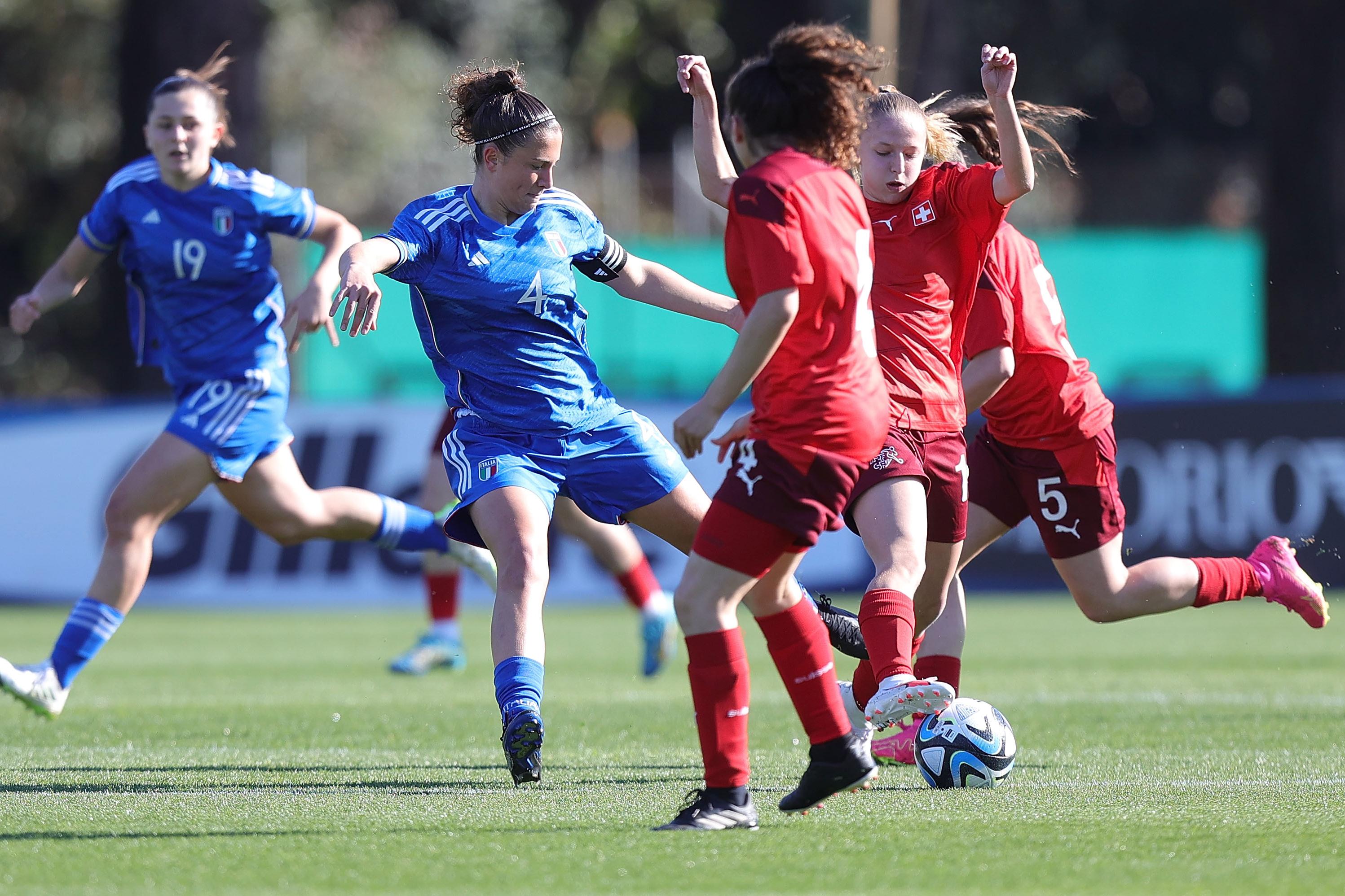 TIRRENIA, ITALY - FEBRUARY 21: Arianna Pieri of Italy Women U17 in action during the International friendly match between Italy Women U17 and Switzerland Women U17 at Centro di Preparazione Olimpica di Tirrenia on February 21, 2024 in Tirrenia, Italy. (Photo by Gabriele Maltinti/Getty Images) *** Local Caption *** Arianna Pieri