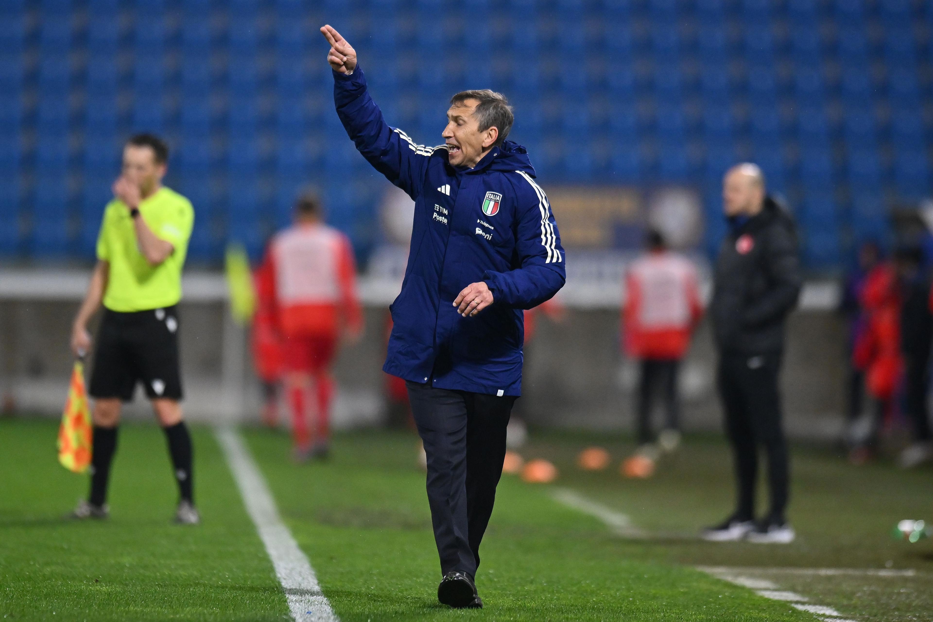 FERRARA, ITALY - MARCH 26: Carmine Nunziata head coach of Italy U21 during the UEFA Under21 EURO Qualifier match between Italy U21 and Turkey U21 at Stadio Paolo Mazza on March 26, 2024 in Ferrara, Italy. (Photo by Alessandro Sabattini/Getty Images)