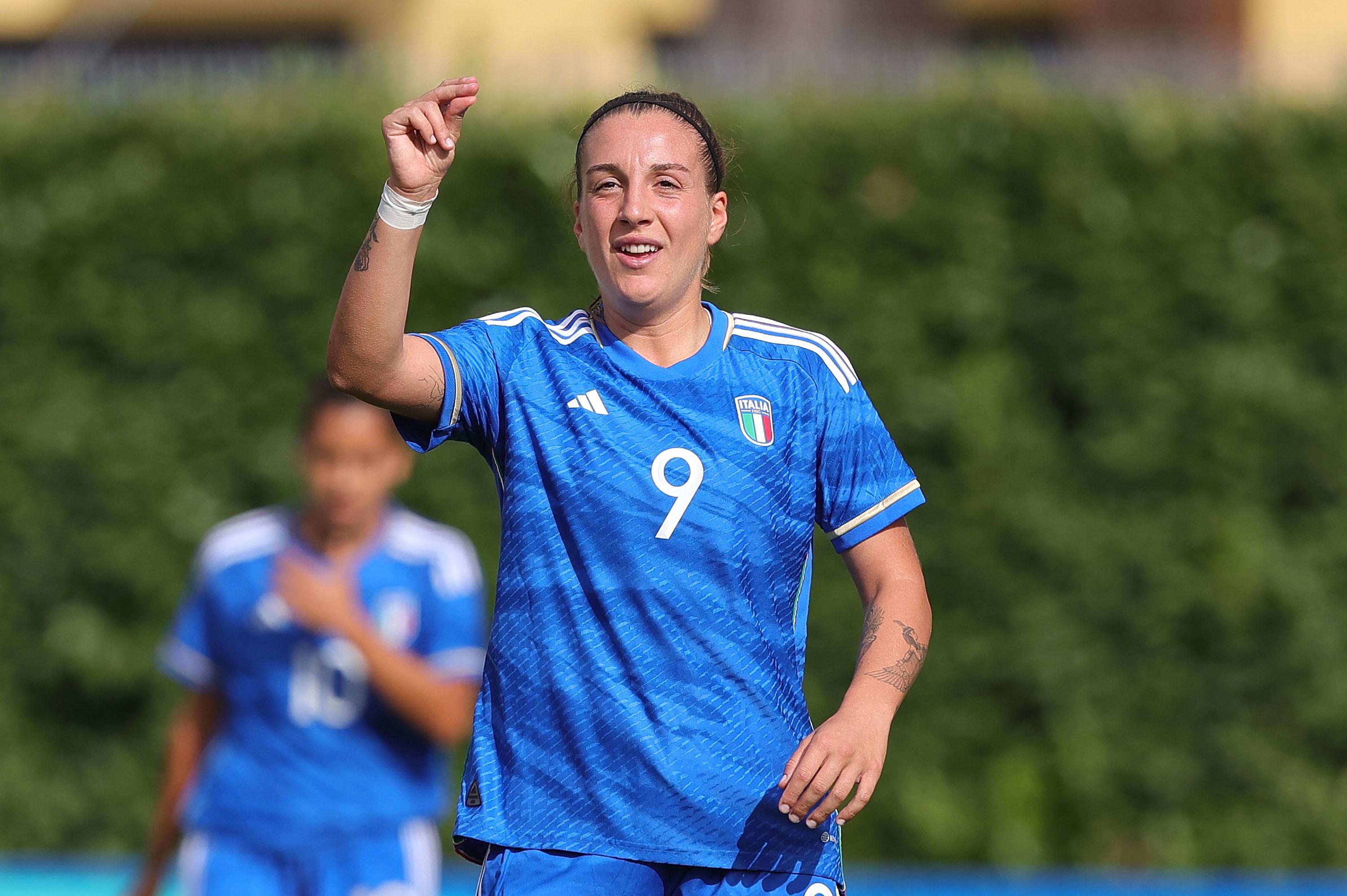 FLORENCE, ITALY - SEPTEMBER 21: Gloria Marinelli of Italy Women U23 gestures during the international friendly match between Italy U23 Women and Netherlands U23 Women at Centro Tecnico Federale di Coverciano on September 21, 2023 in Florence, Italy. (Photo by Gabriele Maltinti/Getty Images) *** Local Caption *** Gloria Marinelli