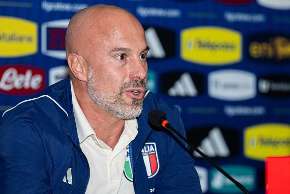 FLORENCE, ITALY - OCTOBER 23: Andrea Soncin, head coach of Italy, during a press conference held prior to a training session at Centro Tecnico Federale di Coverciano on October 23, 2023 in Florence, Italy. (Photo by Simone Arveda/Getty Images)