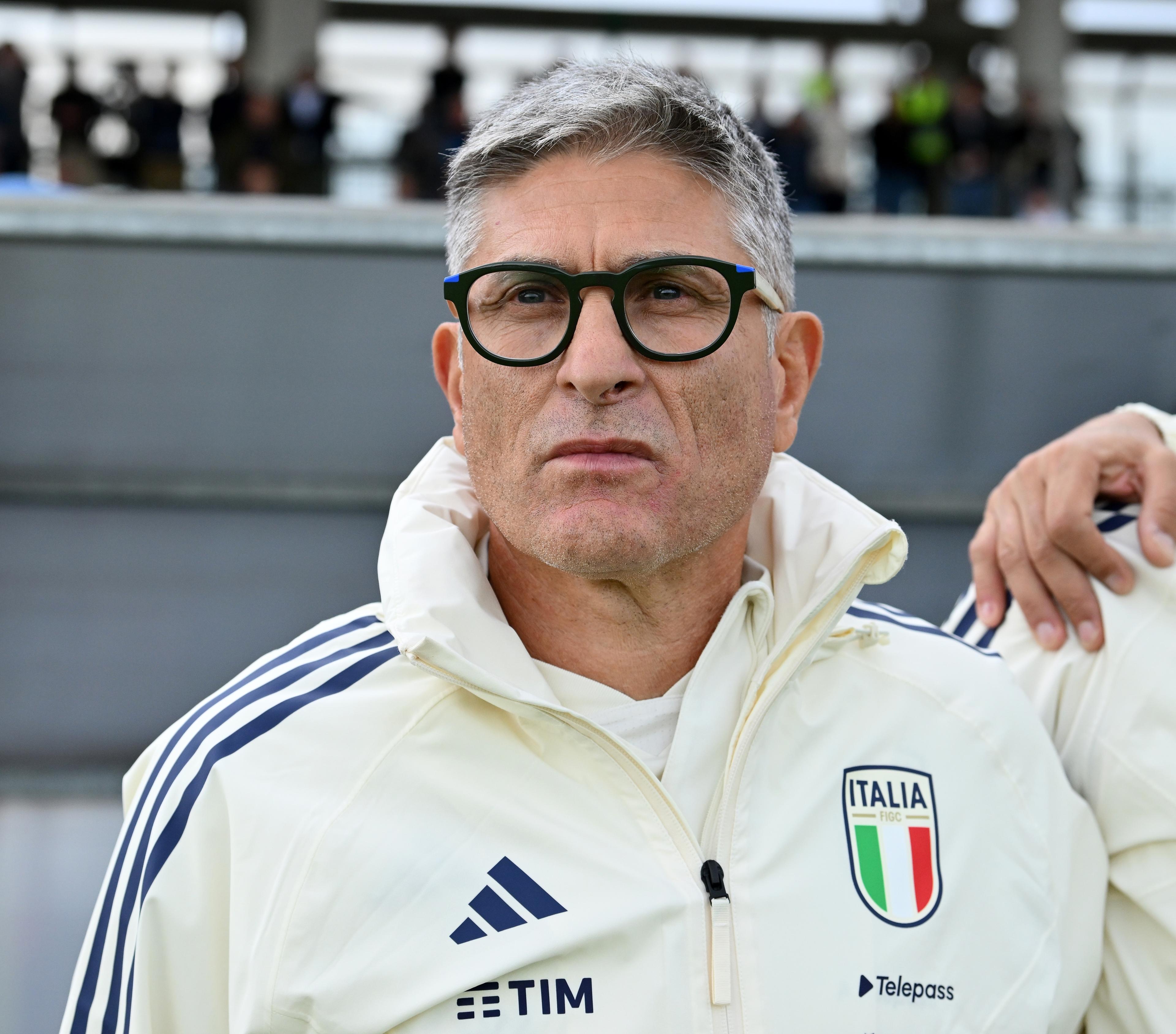 SANT'ARCANGELO DI ROMAGNA, ITALY - OCTOBER 25: Massimiliano Favo head coach of Italy looks on prior European Under-17 Championship 2024 qualifying round match between Italy snd San Marino at Stadio Valentino Mazzola on October 25, 2023 in Sant'Arcangelo di Romagna, Italy. (Photo by Giuseppe Bellini/Getty Images)