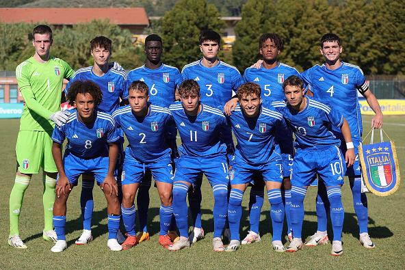 PRATO, ITALY - SEPTEMBER 11: Italy U19 poses during the International Friendly Match between Italy U19 and Netherlands U19 at Stadio Lungobisenzio on September 11, 2023 in Prato, Italy. (Photo by Gabriele Maltinti/Getty Images)