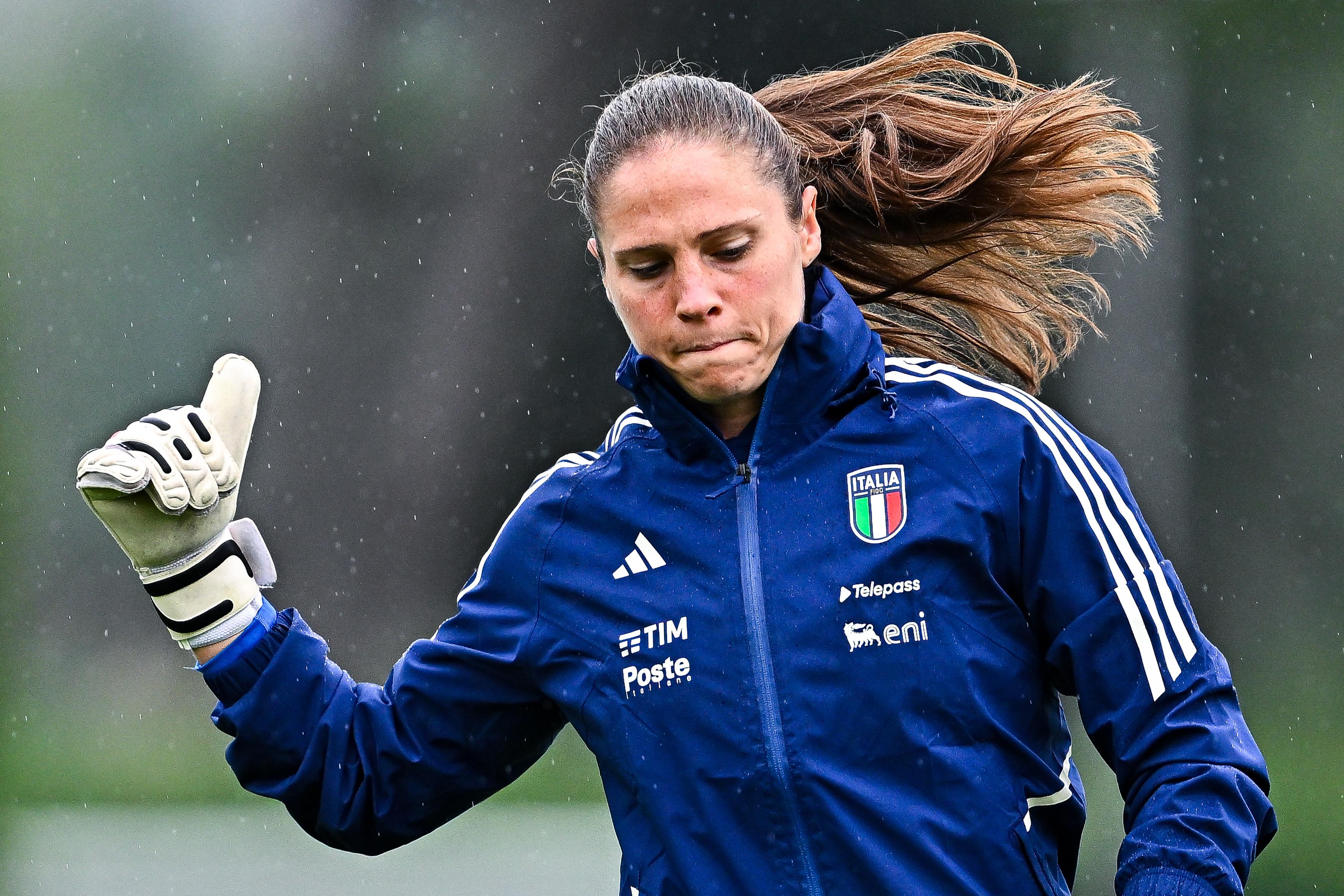 FLORENCE, ITALY - OCTOBER 23: Laura Giuliani of Italy reacts during a training session at Centro Tecnico Federale di Coverciano on October 23, 2023 in Florence, Italy. (Photo by Simone Arveda/Getty Images)