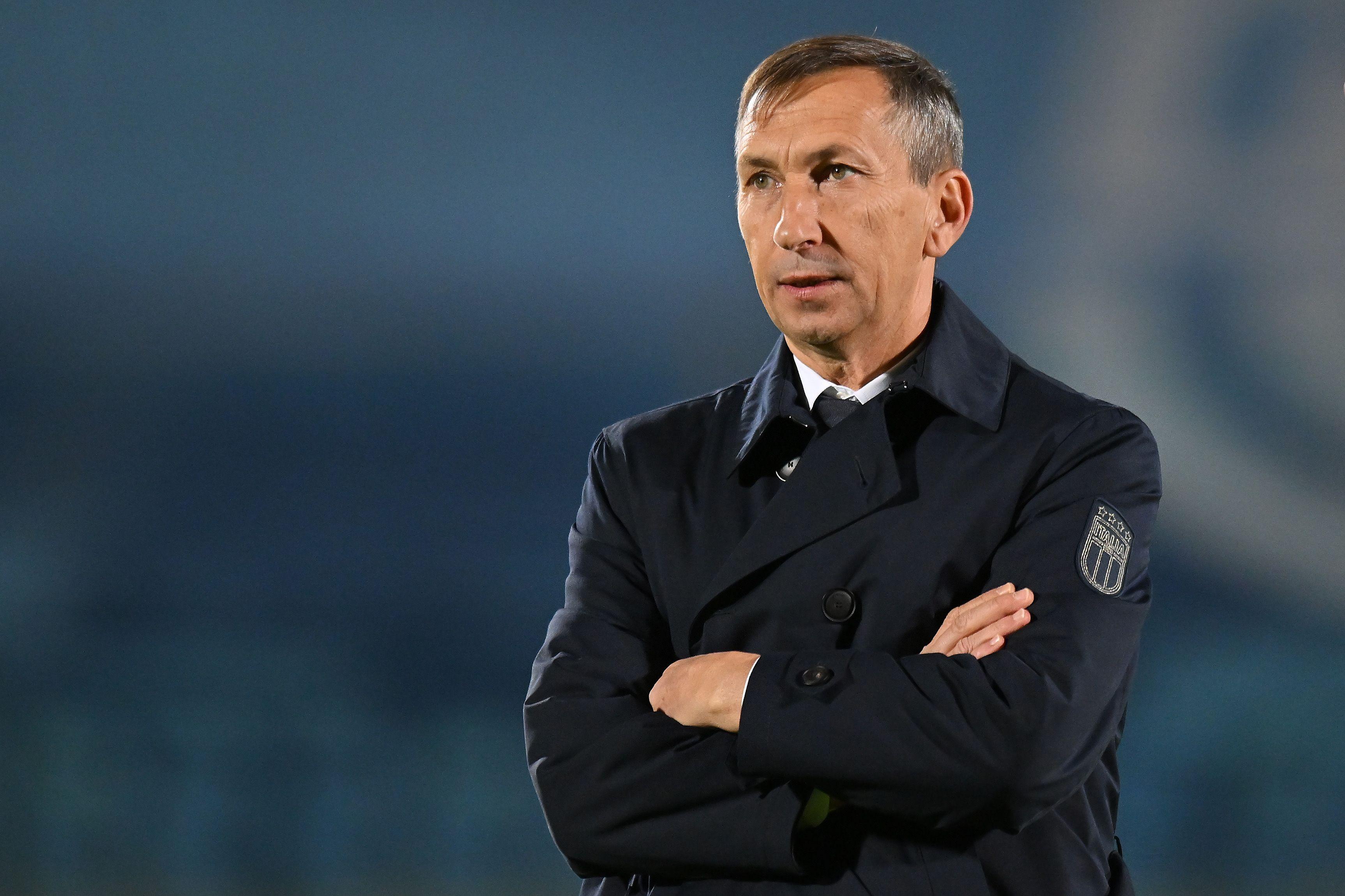 SAN MARINO, ITALY - NOVEMBER 16: Carmine Nunziata head coach of Italy U21 looks on during the UEFA Under21 Euro Qualifier match between San Marino U21 and Italy U21 at Serravalle on November 16, 2023 in San Marino, Italy. (Photo by Alessandro Sabattini/Getty Images)