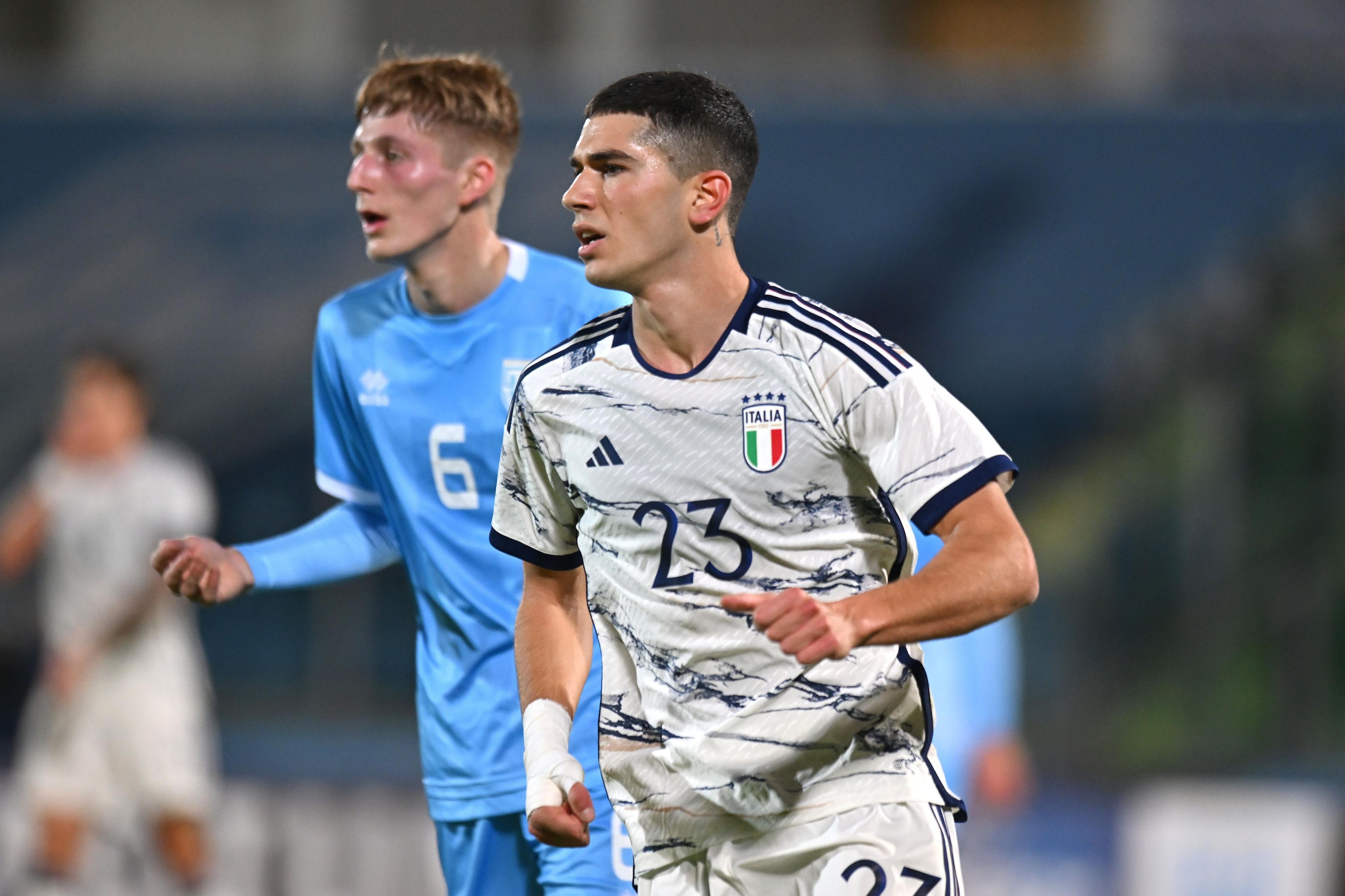SAN MARINO, ITALY - NOVEMBER 16: Cristian Volpato of Italy U21 looks on during the UEFA Under21 Euro Qualifier match between San Marino U21 and Italy U21 at Serravalle on November 16, 2023 in San Marino, Italy. (Photo by Alessandro Sabattini/Getty Images)