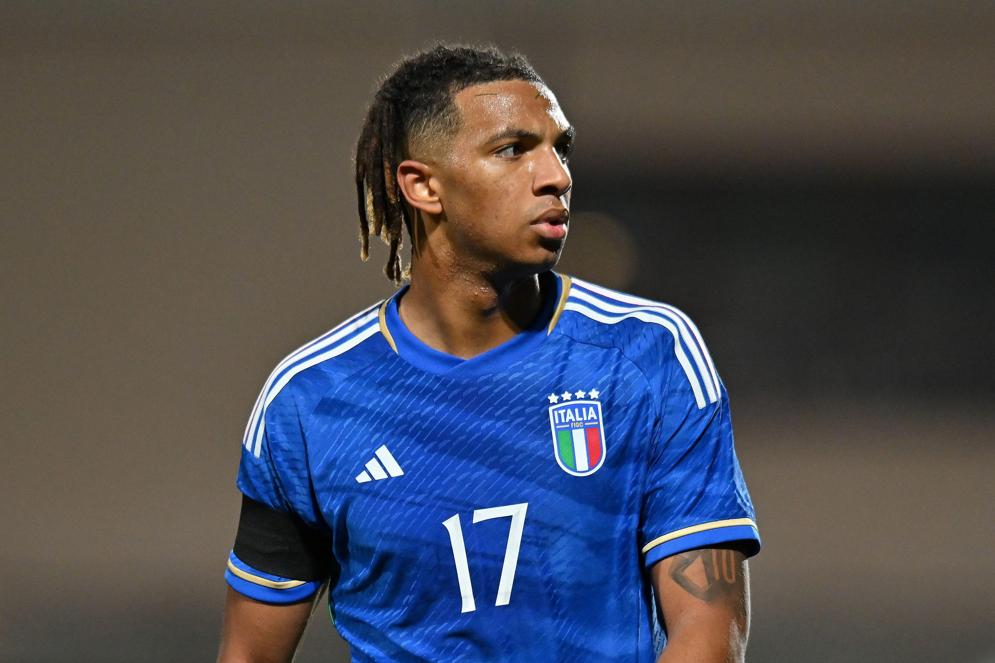 BOLZEN, ITALY - OCTOBER 17: Cher Ndour of Italy during the UEFA U21 EURO Qualifier match between Italy and Norway at Stadio Druso on October 17, 2023 in Bolzen, Italy. (Photo by Alessandro Sabattini/Getty Images)