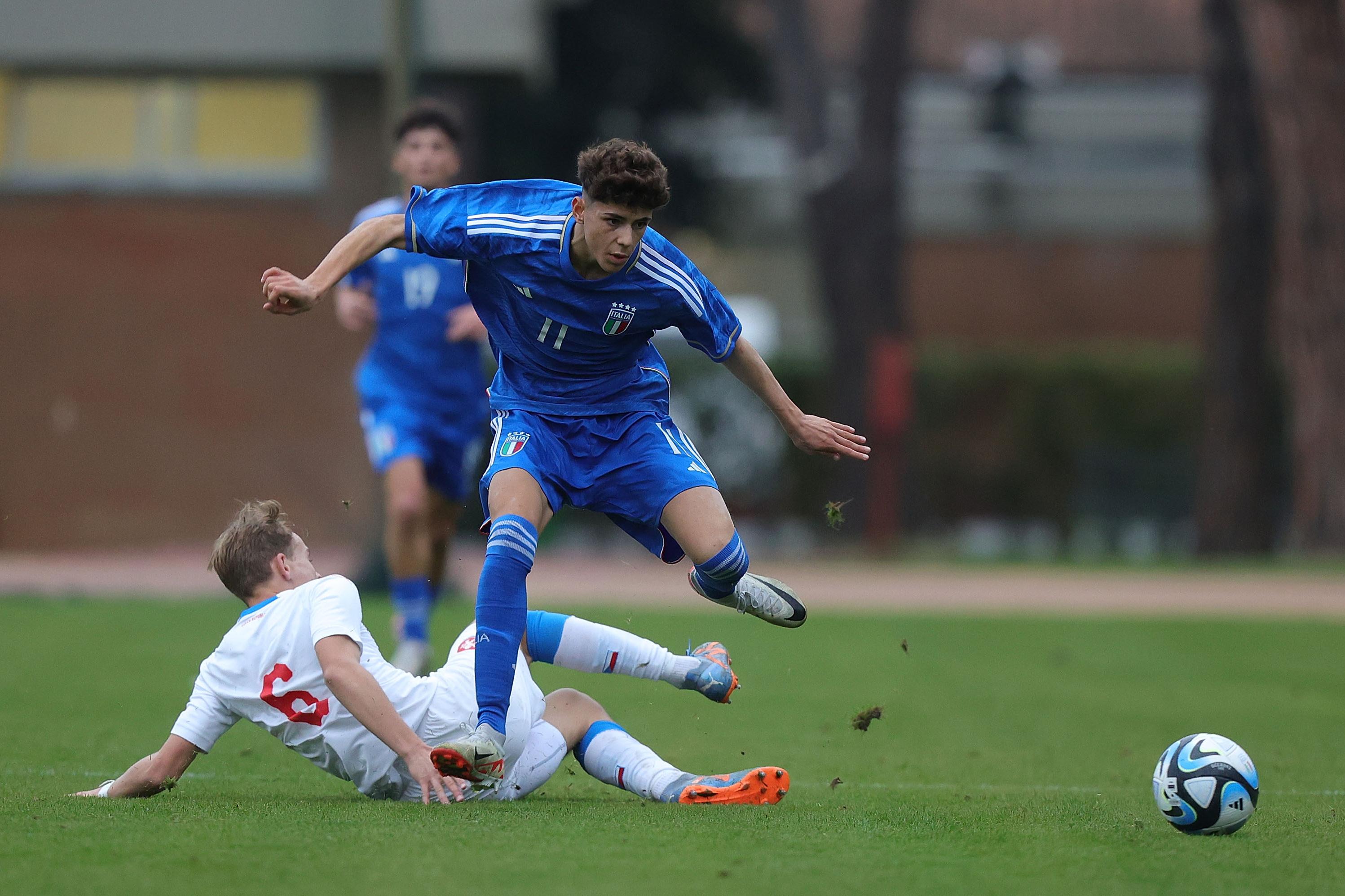 TIRRENIA, ITALY - NOVEMBER 21: Samuele Ignacio of Italy U16 in action during the international friendly match between Italy U16 and Czech Republic U16 at Centro di Preparazione Olimpica on November 21, 2023 in Tirrenia, Italy. (Photo by Gabriele Maltinti/Getty Images) *** Local Caption *** Samuele Ignacio