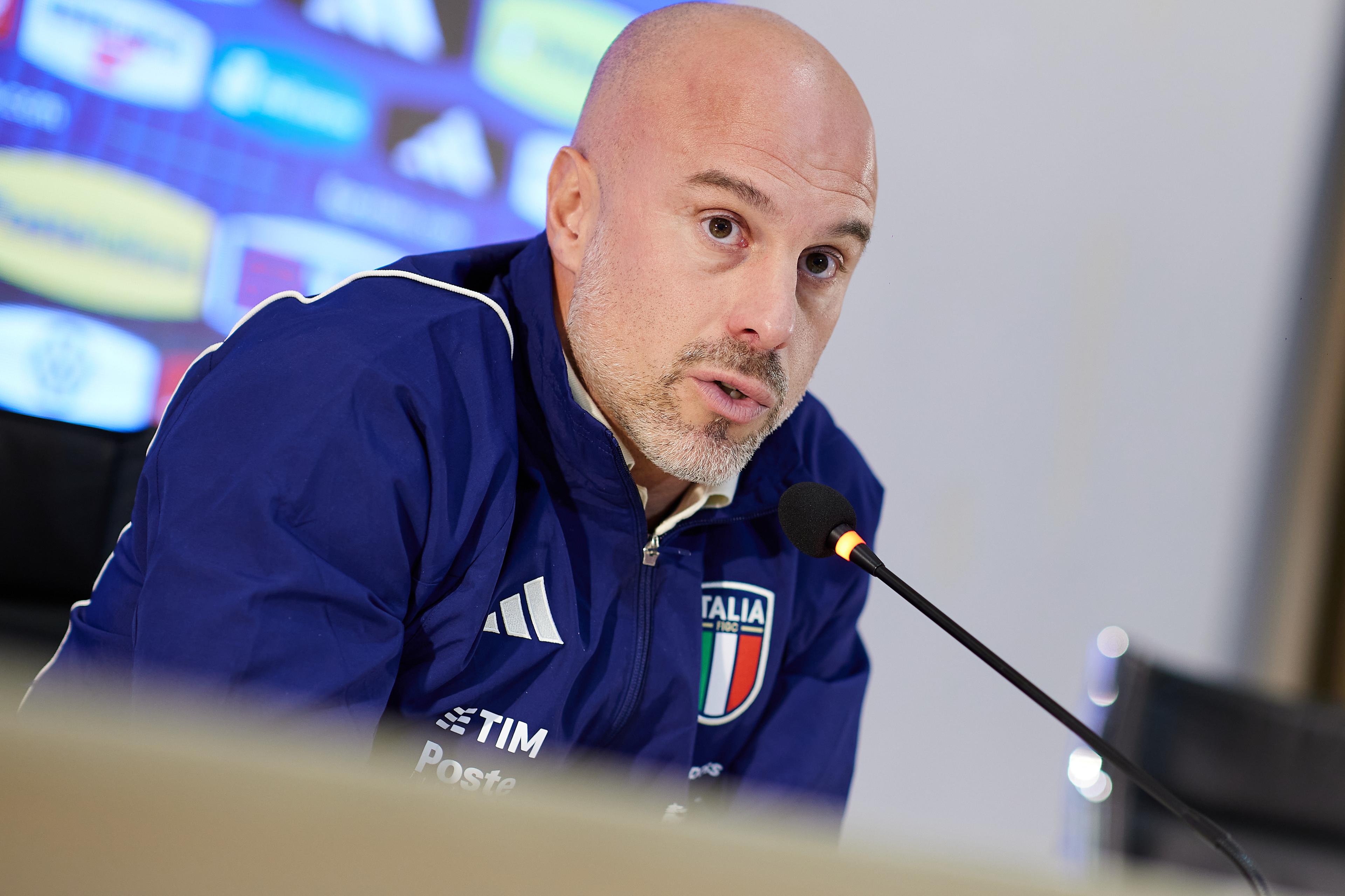 FLORENCE, ITALY - NOVEMBER 27: Andrea Soncin, head coach of Italy, during a press conference held prior to a training session at Centro Tecnico Federale di Coverciano on November 27, 2023 in Florence, Italy. (Photo by Emmanuele Ciancaglini/Getty Images)