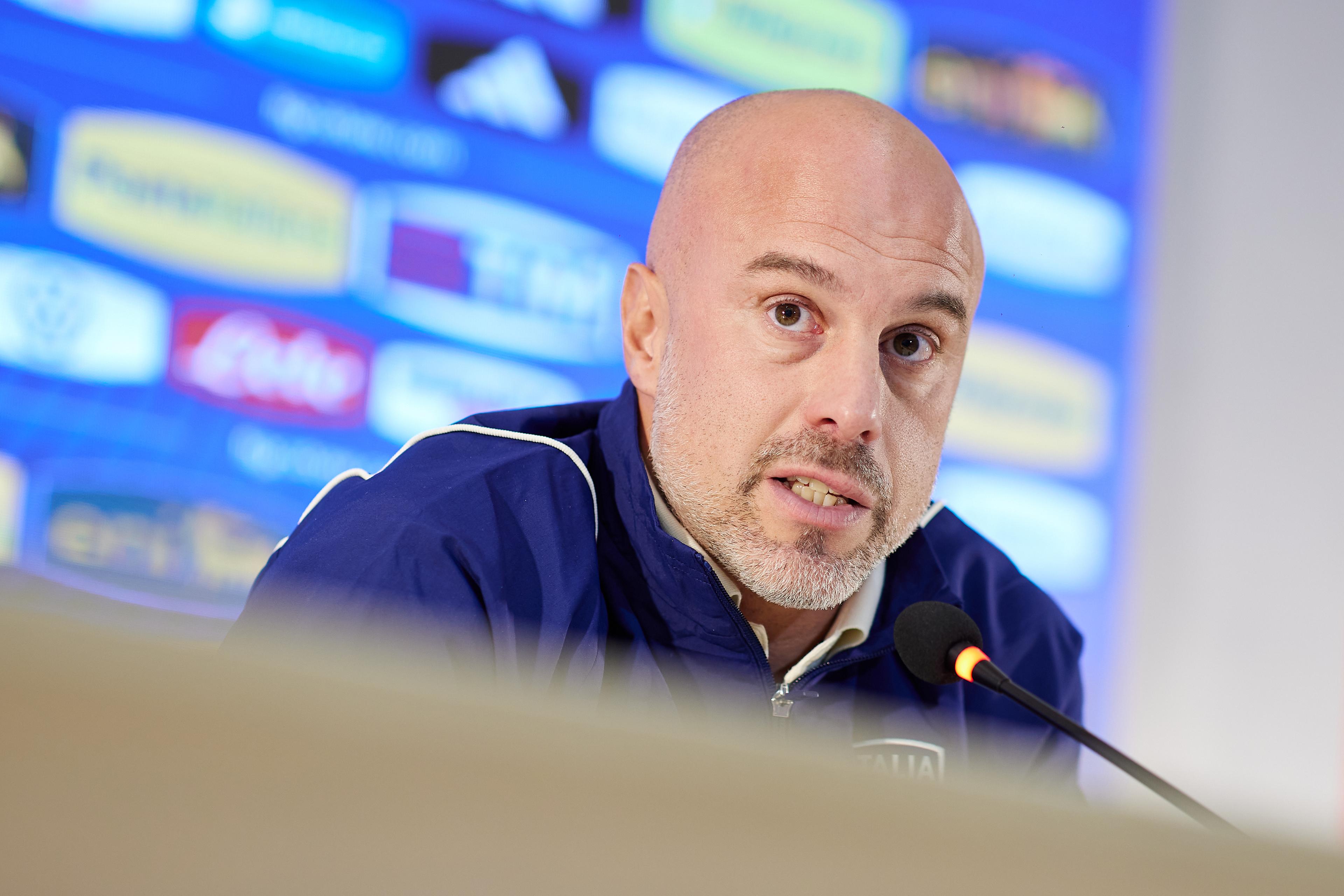 FLORENCE, ITALY - NOVEMBER 27: Andrea Soncin, head coach of Italy, during a press conference held prior to a training session at Centro Tecnico Federale di Coverciano on November 27, 2023 in Florence, Italy. (Photo by Emmanuele Ciancaglini/Getty Images)