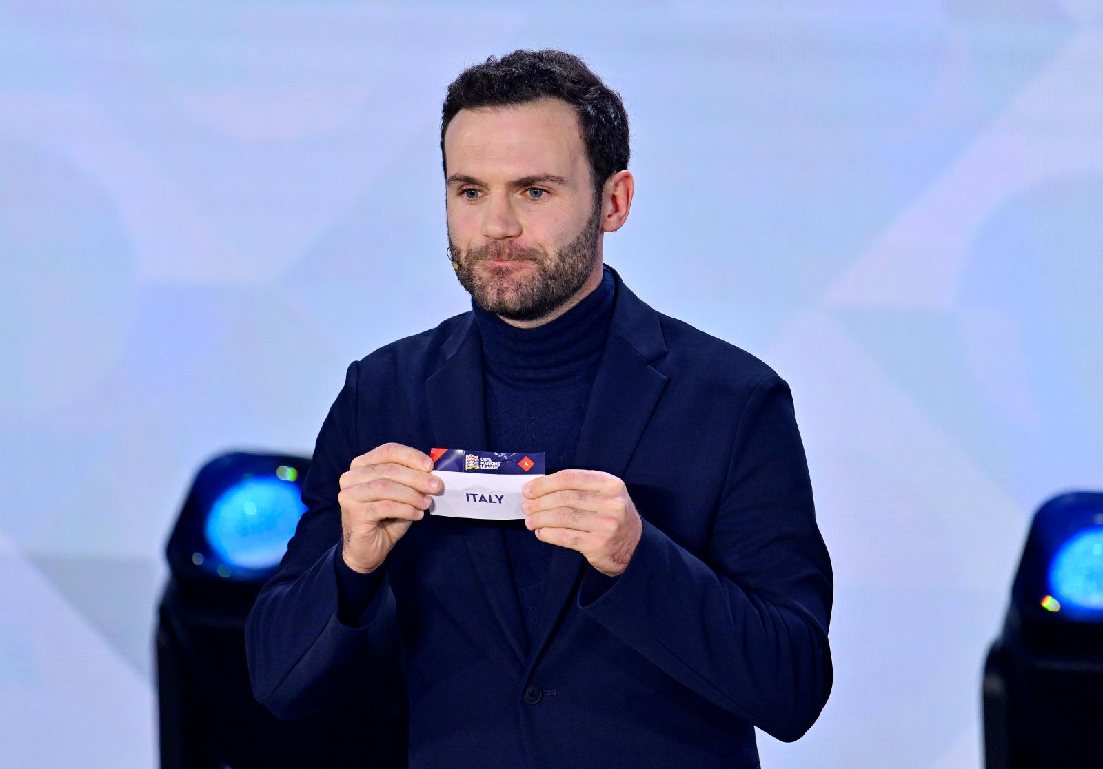 PARIS, FRANCE - FEBRUARY 08: Former Footballer Juan Mata pulls Italy from the pot during the UEFA Nations League 2024/25 League Phase Draw at Maison De La Mutualite on February 08, 2024 in Paris, France. (Photo by Aurelien Meunier - UEFA/UEFA via Getty Images)