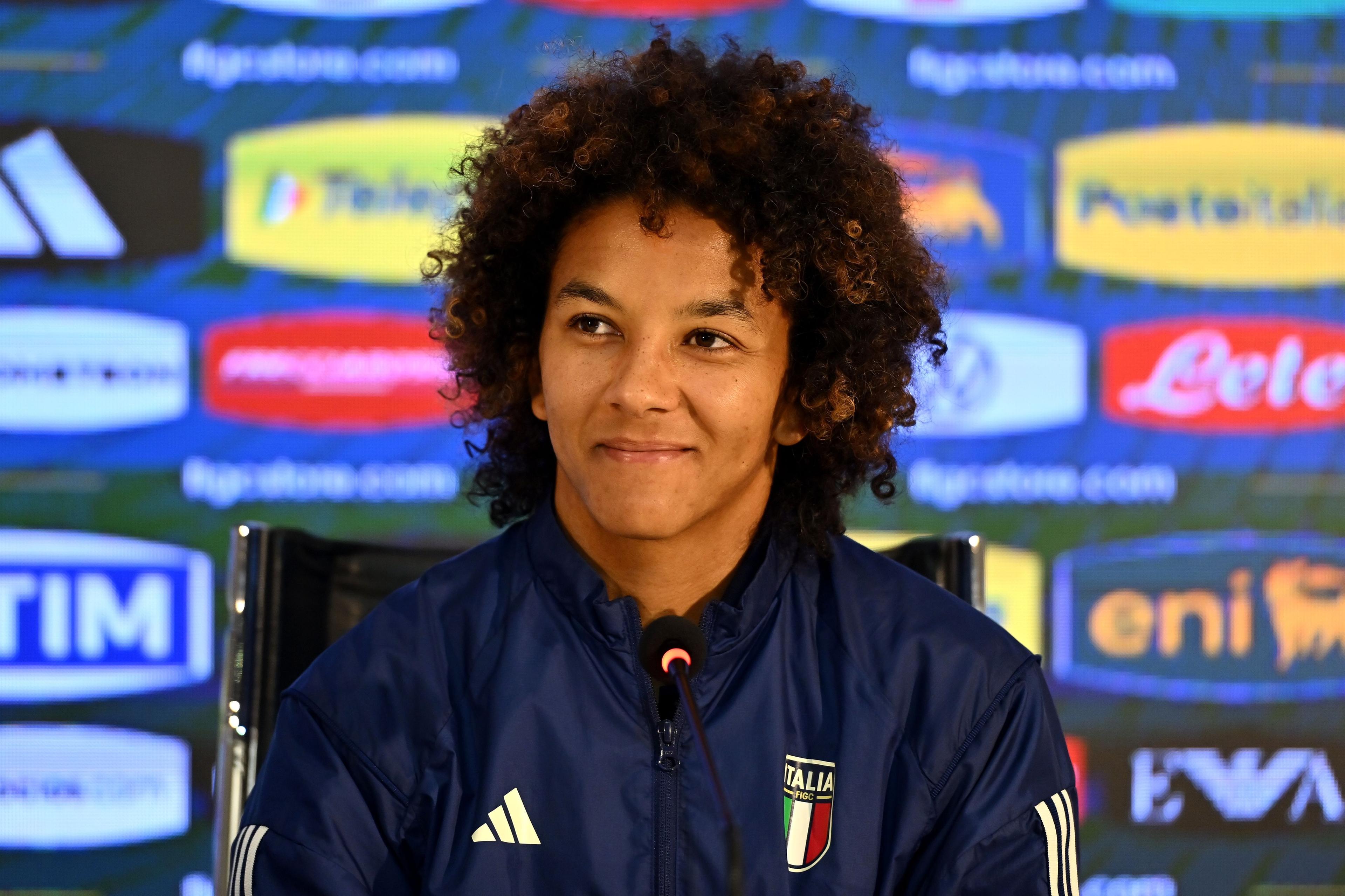 FLORENCE, ITALY - FEBRUARY 22:Sara Gama of Italy during Italy Women Training Session & Press Conference the at Centro Tecnico di Coverciano on February 22, 2024 in Florence, Italy. (Photo by Alessandro Sabattini/Getty Images)