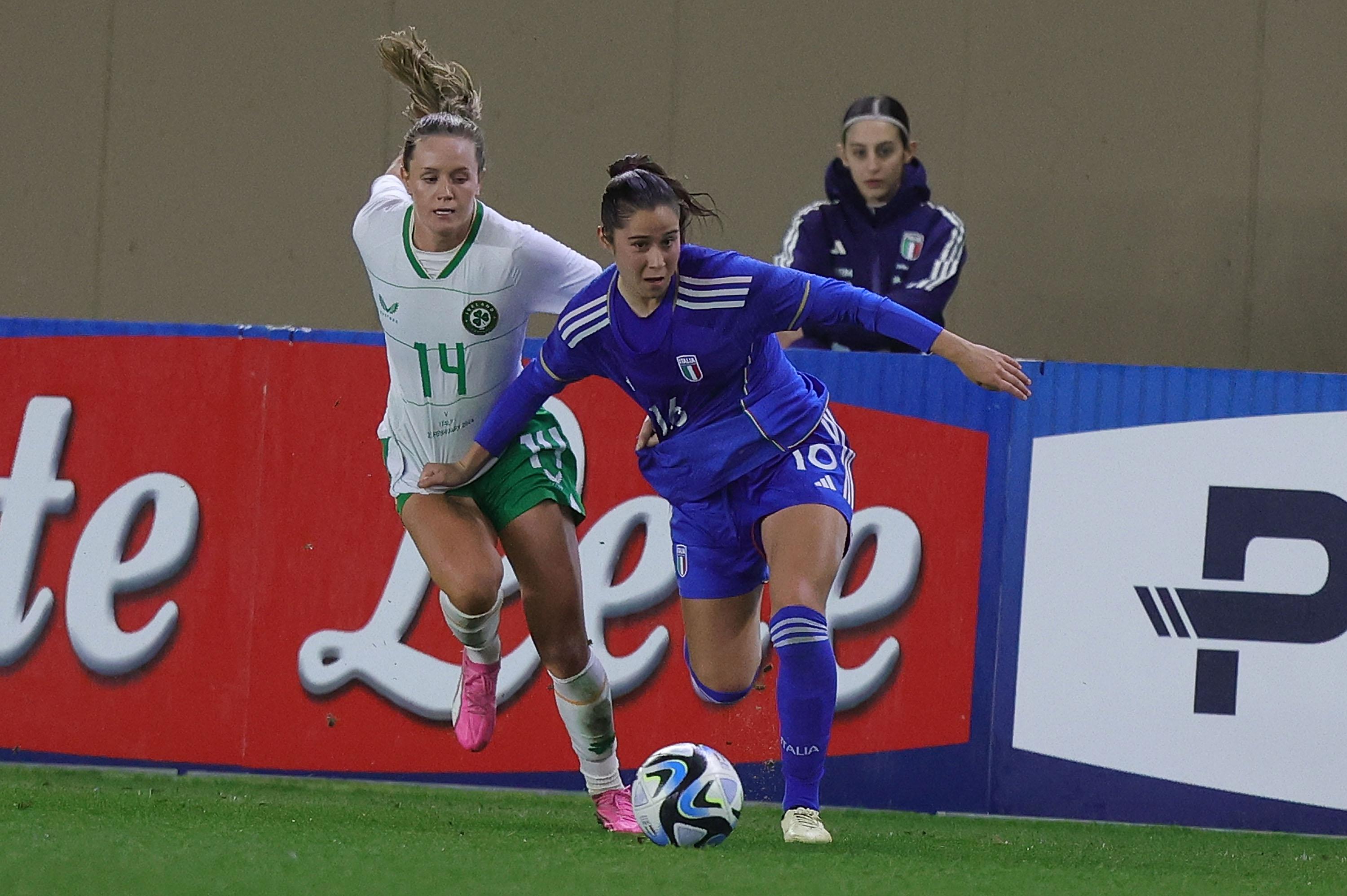 FLORENCE, ITALY - FEBRUARY 22: Giulia Dragoni of Italy Women in action during Italy and Ireland - Women International friendly match at Viola Park on February 22, 2024 in Florence, Italy. (Photo by Gabriele Maltinti/Getty Images) *** Local Caption *** Giulia Dragoni