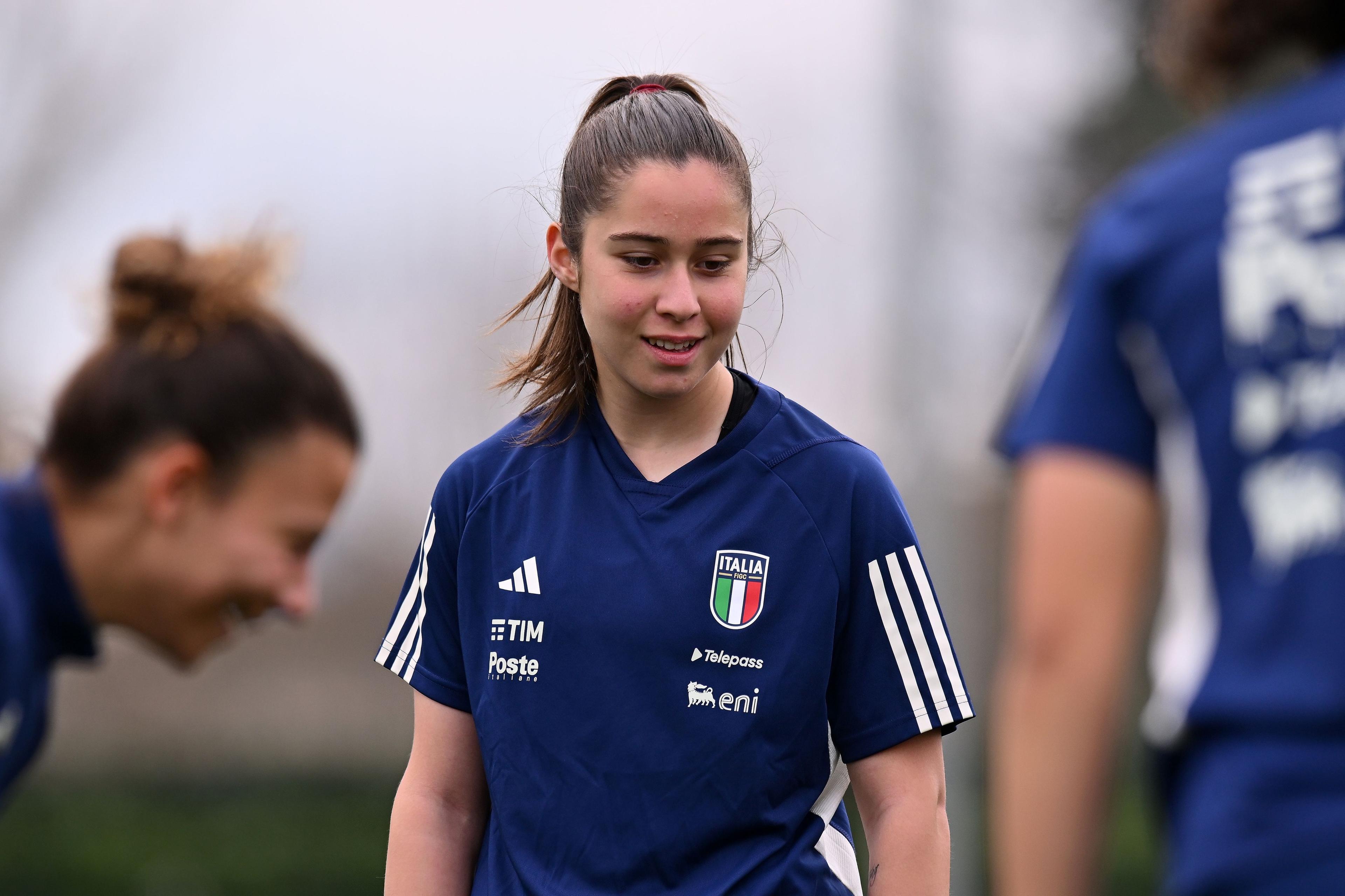 FLORENCE, ITALY - FEBRUARY 22:Giulia Dragoni of Italy during Italy Women Training Session & Press Conference the at Centro Tecnico di Coverciano on February 22, 2024 in Florence, Italy. (Photo by Alessandro Sabattini/Getty Images)