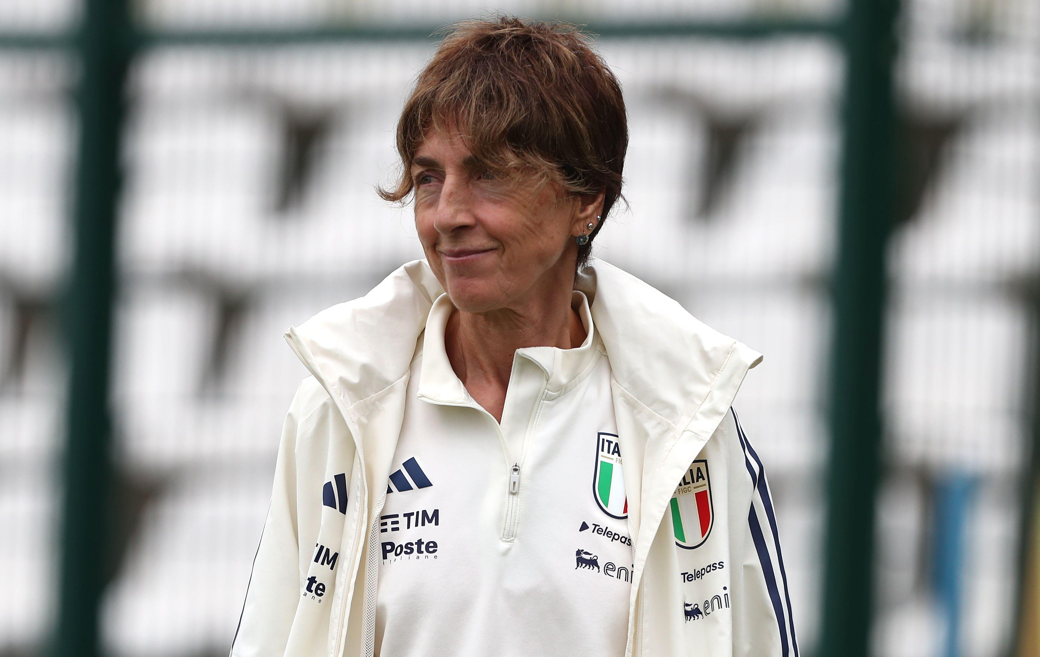 VERCELLI, ITALY - OCTOBER 26: Italy coach Nazzarena Grilli looks on before the Women's U23 European League between Italy and England at Silvio Piola Stadium on October 26, 2023 in Vercelli, Italy. (Photo by Marco Luzzani/Getty Images)