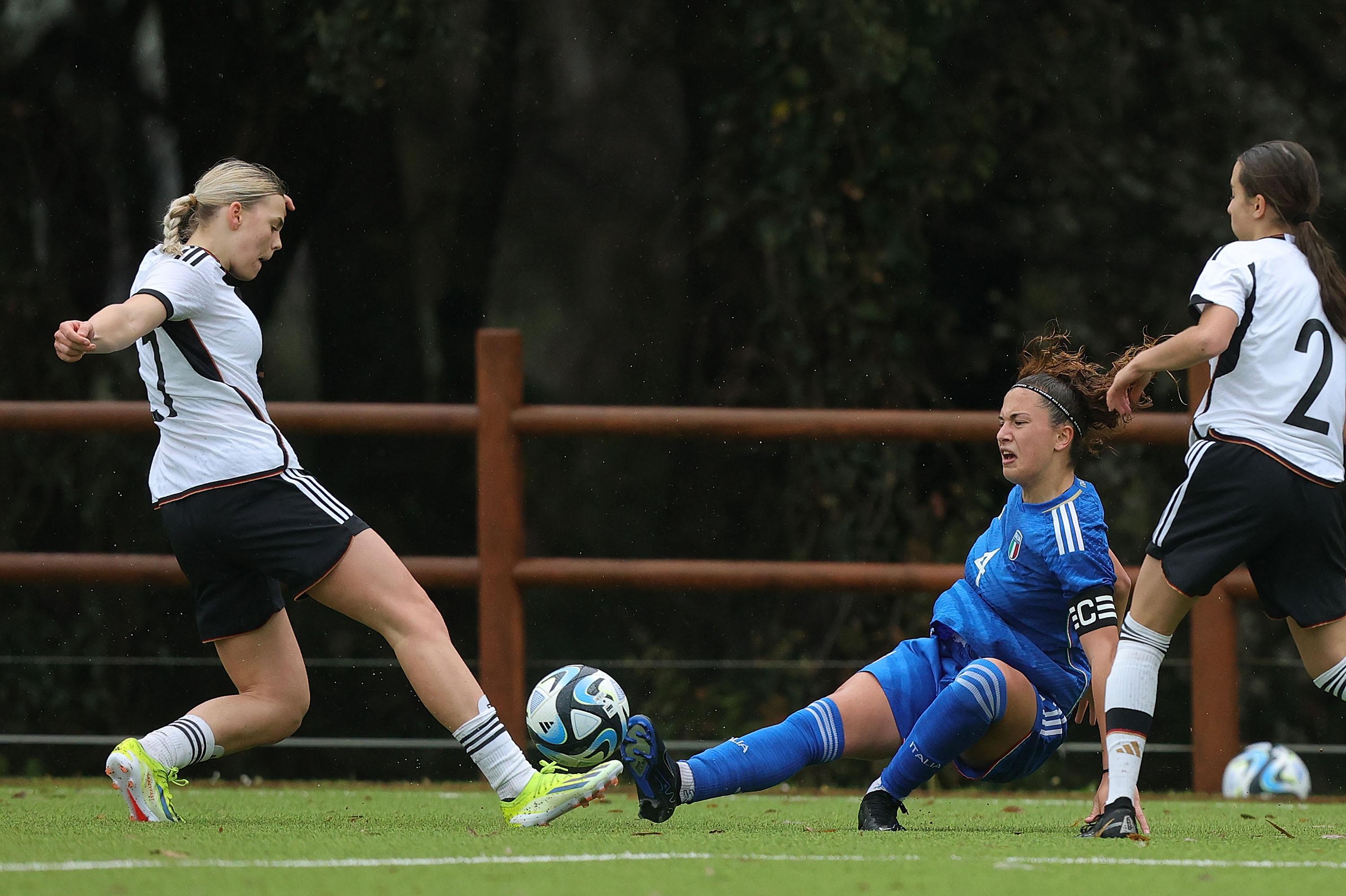 TIRRENIA, ITALY - FEBRUARY 27: Pieri Arianna of Italy Women U17 in action during the Women U17 International Friendly match beteween Italy and Germany at Centro di Preparazione Olimpica di Tirrenia on February 27, 2024 in Tirrenia, Italy. (Photo by Gabriele Maltinti/Getty Images) *** Local Caption *** Pieri Arianna