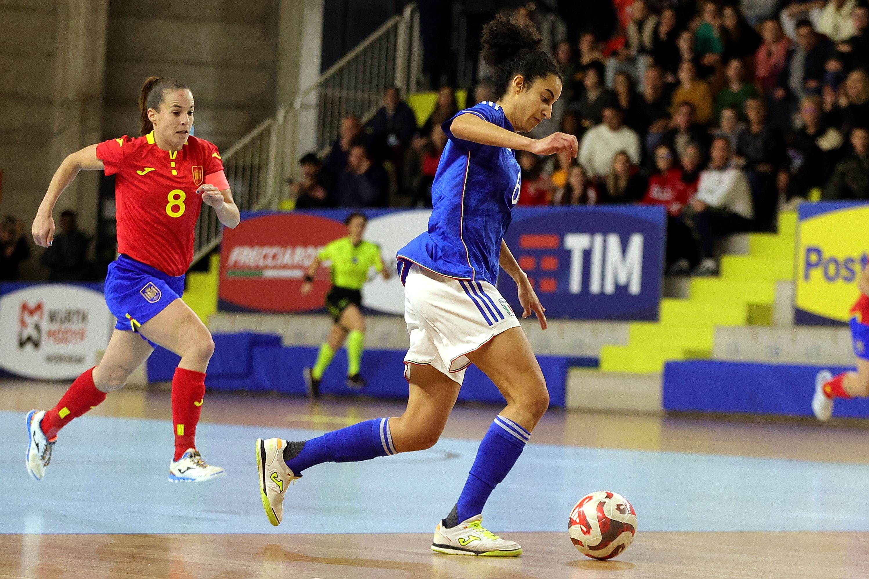 SCANDICCI, ITALY - DECEMBER 5: Sara Boutimah of Italy in action during the friendly match between Italy and Spain Women Futsal on December 5, 2023 in Scandicci, Italy. (Photo by Gabriele Maltinti/Getty Images) *** Local Caption *** Sara Boutimah