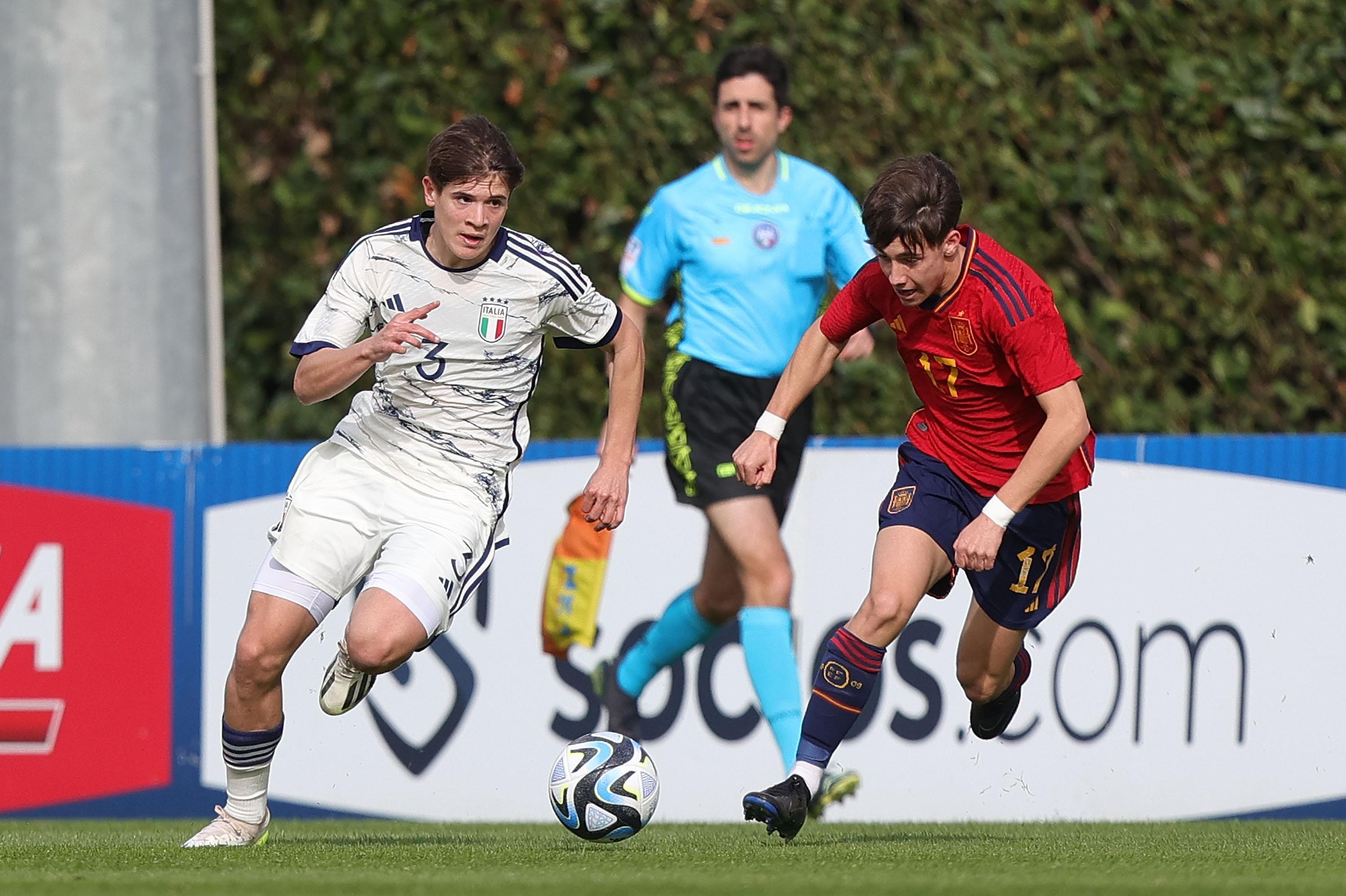 FLORENCE, ITALY - MARCH 5: Del Fabro Jacopo of Italy U15 in action during the International friendly match between Italy U15 and Spain U15 at Centro Tecnico di Coverciano on March 5, 2024 in Florence, Italy. (Photo by Gabriele Maltinti/Getty Images) *** Local Caption *** Del Fabro Jacopo