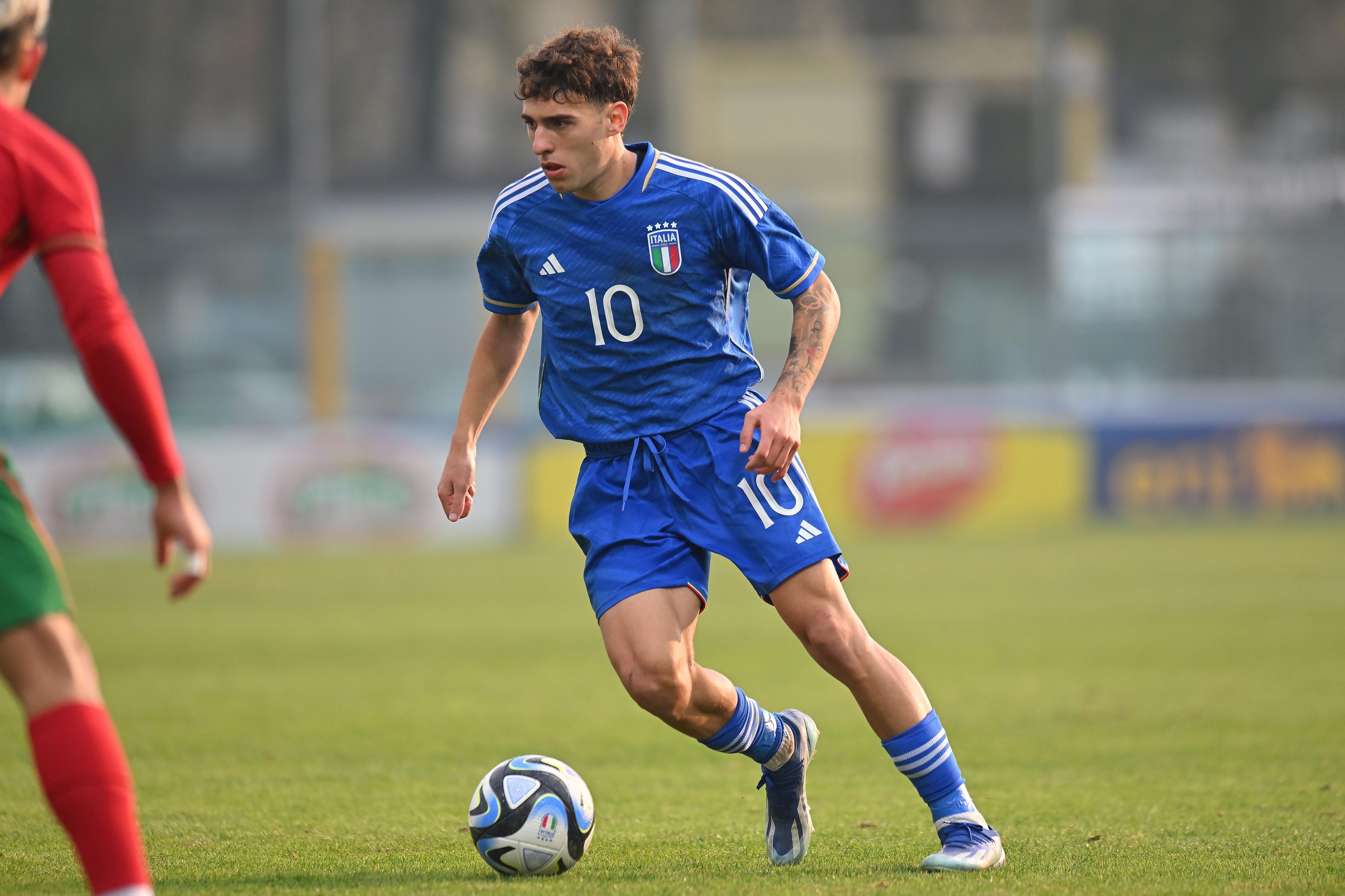 SASSUOLO, ITALY - NOVEMBER 21: Luis Hasa of Italy U20 in action during the Elite League U20 match between Italy and Portugal at Enzo Ricci on November 21, 2023 in Sassuolo, Italy. (Photo by Alessandro Sabattini/Getty Images)