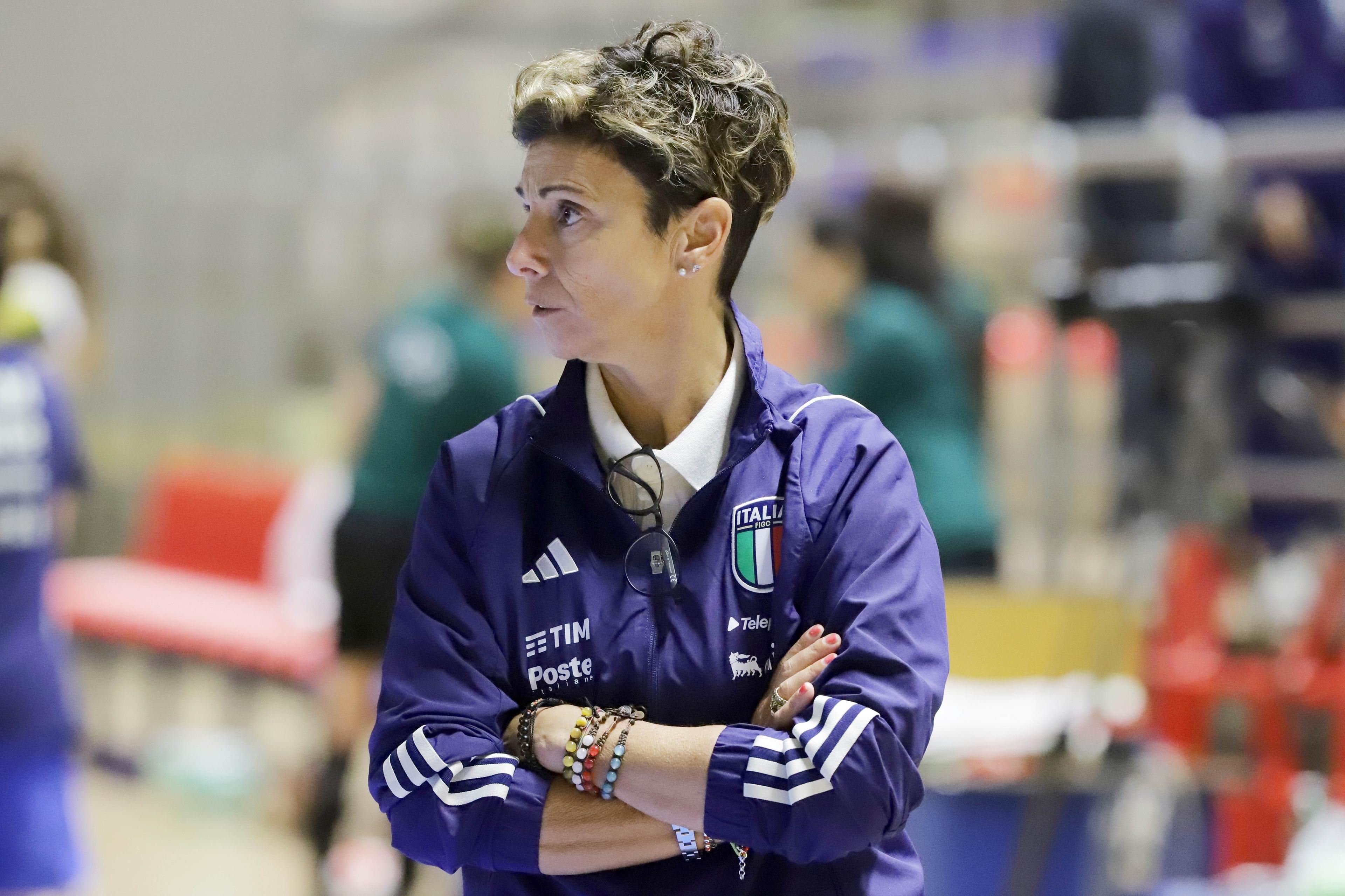 TARANTO, ITALY - MARCH 18: Francesca Salvatore coach of Italy during the Women Futsal Friendly match between Italy and Ukraine on March 18, 2024 in Taranto, Italy. (Photo by Donato Fasano/Getty Images)