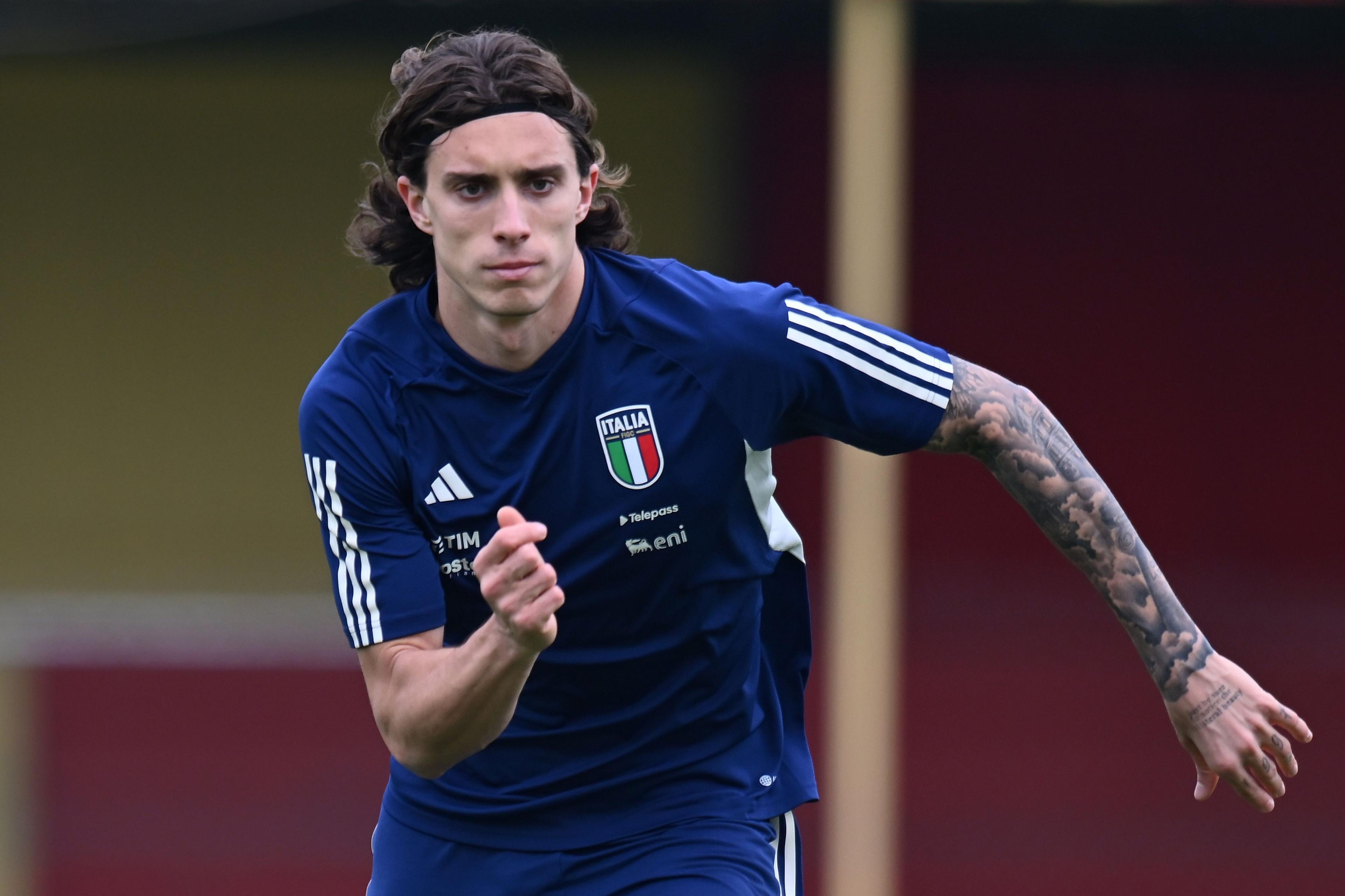 RIMINI, ITALY - MARCH 19: Riccardo Calafiori of Italy U21 during the Italy U21 Training Session on March 19, 2024 in Rimini, Italy. (Photo by Alessandro Sabattini/Getty Images)