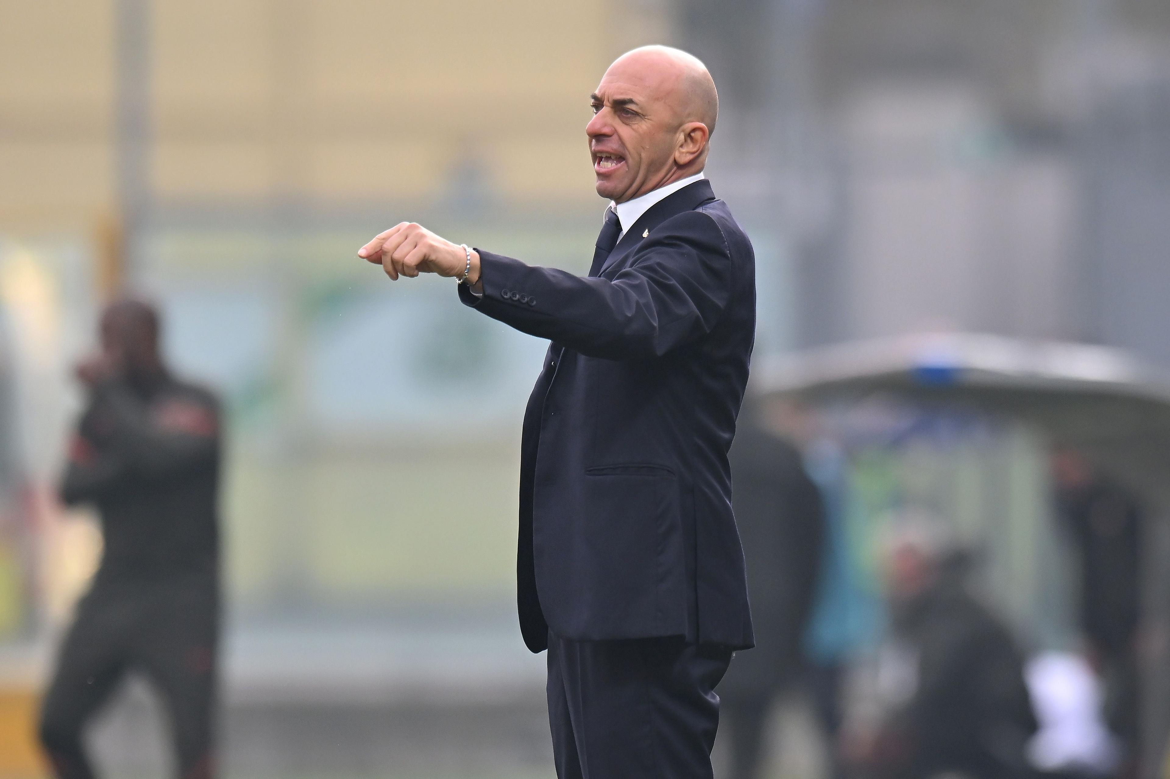 SASSUOLO, ITALY - NOVEMBER 21: Alberto Bollini head coach of Italy U20 issues instructions to his players during the Elite League U20 match between Italy and Portugal at Enzo Ricci on November 21, 2023 in Sassuolo, Italy. (Photo by Alessandro Sabattini/Getty Images)