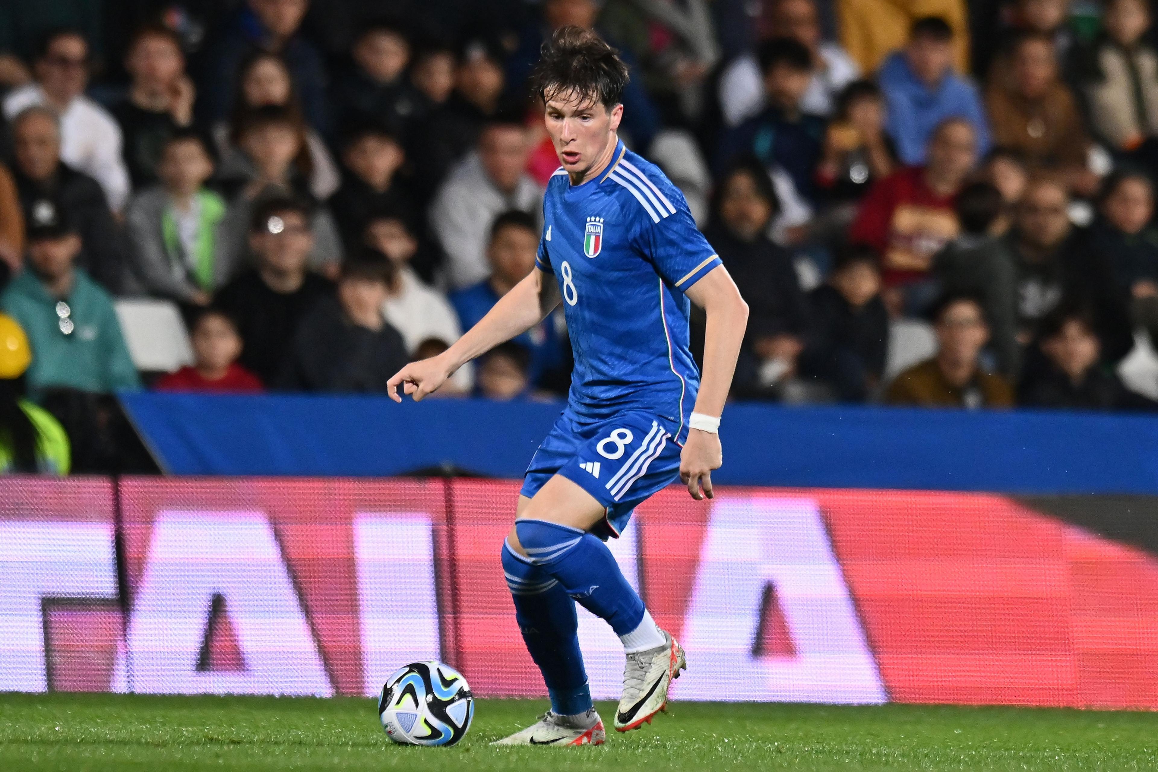 CESENA, ITALY - MARCH 22:i8 during the UEFA Under21 EURO Qualifier match between Italy U21 and Latvia U21 at Dino Manuzzi Stadium on March 22, 2024 in Cesena, Italy. (Photo by Alessandro Sabattini/Getty Images)