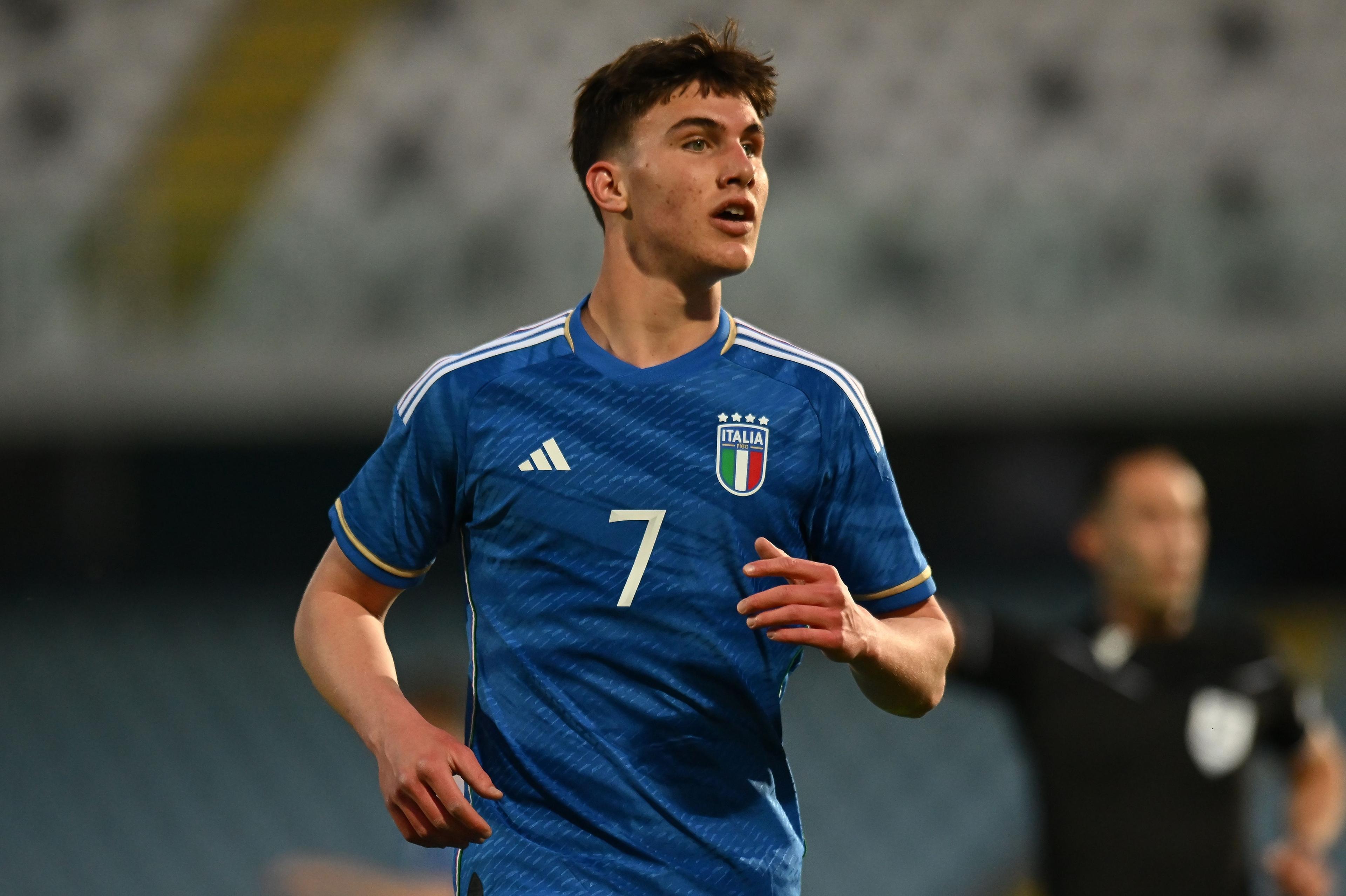 CESENA, ITALY - MARCH 22: Cesare Casadei of Italy U21 during the UEFA Under21 EURO Qualifier match between Italy U21 and Latvia U21 at Dino Manuzzi Stadium on March 22, 2024 in Cesena, Italy. (Photo by Alessandro Sabattini/Getty Images)