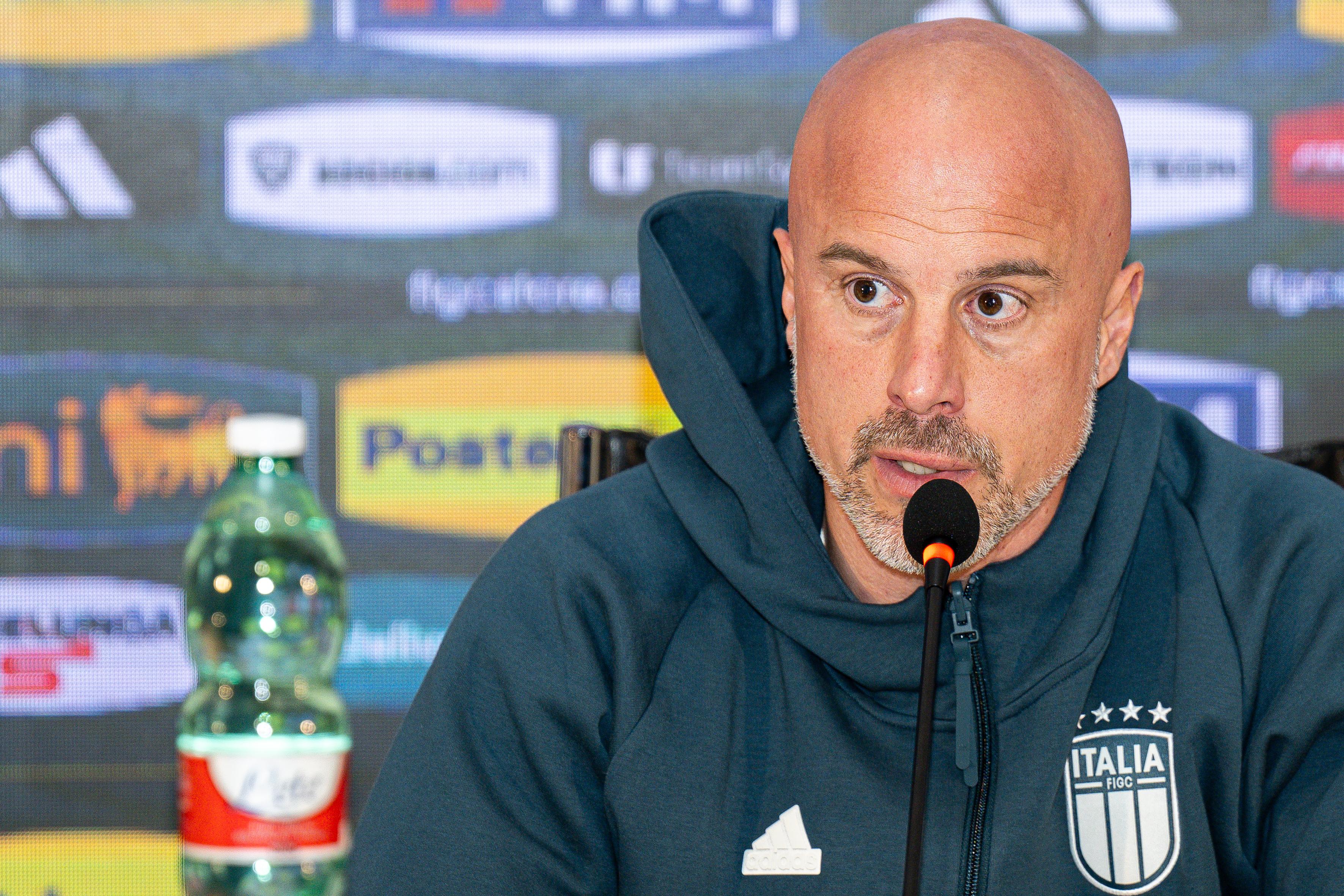 FLORENCE, ITALY - APRIL 2: Andrea Soncin, head coach of Italy, is seen during a press conference held after a training session at Centro Tecnico Federale di Coverciano on April 2, 2024 in Florence, Italy. (Photo by Simone Arveda/Getty Images)